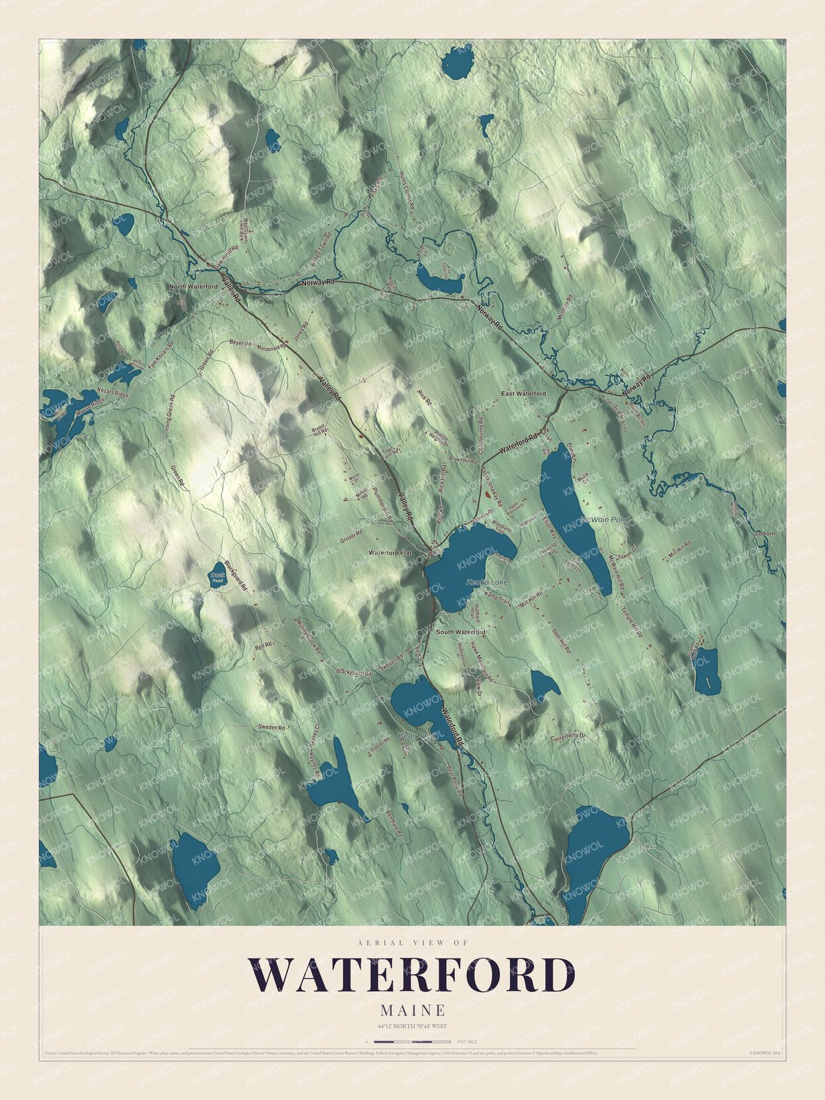 Protected watermarked complete map of Waterford, Maine