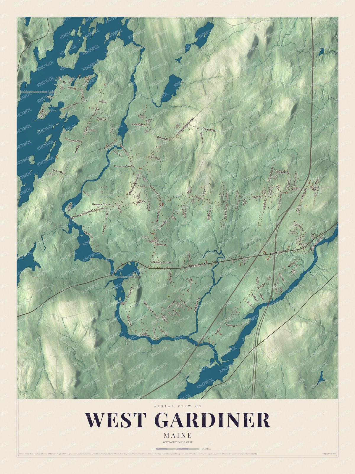 Protected watermarked complete map of West Gardiner, Maine