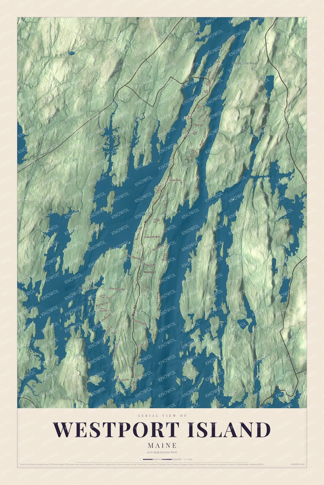 Protected watermarked complete map of Westport Island, Maine