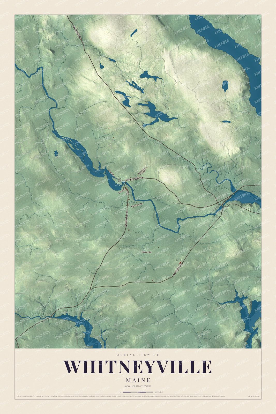 Protected watermarked complete map of Whitneyville, Maine