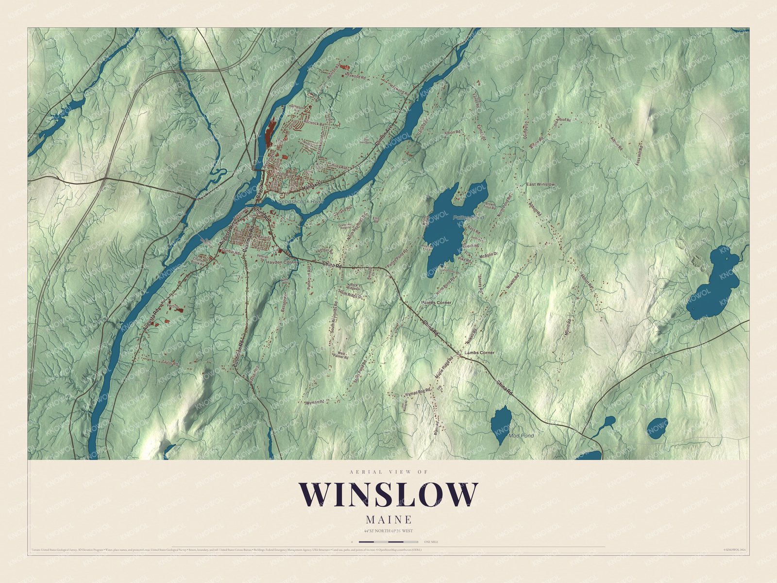 Protected watermarked complete map of Winslow, Maine