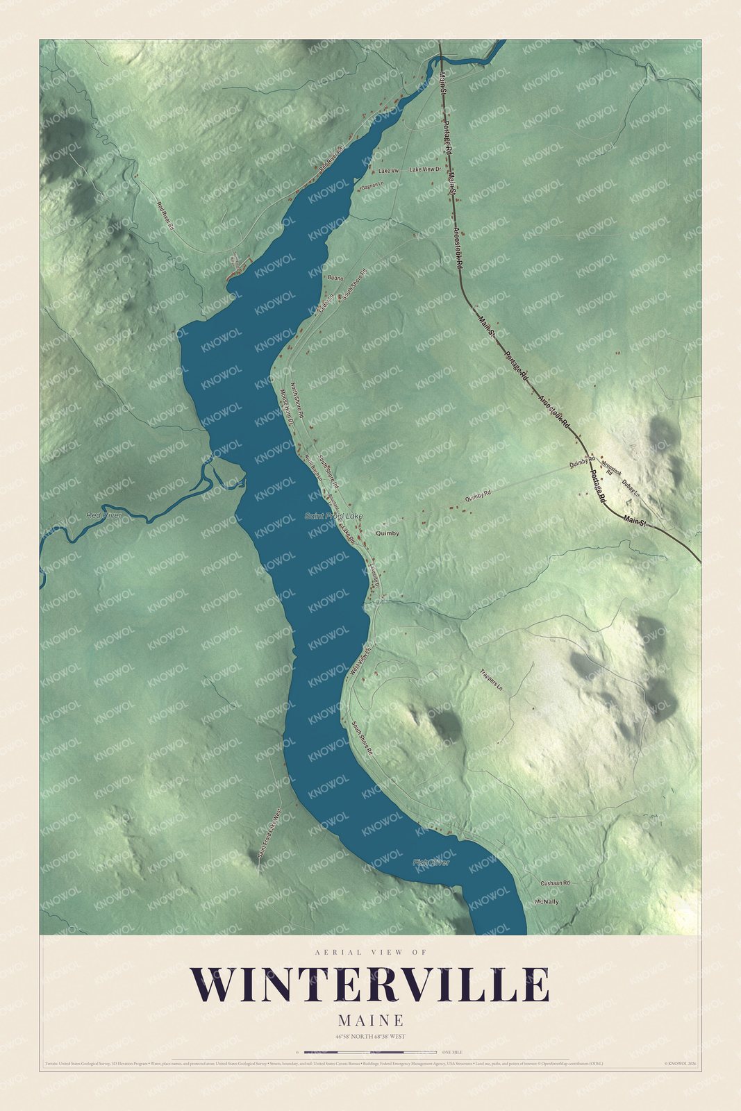 Protected watermarked complete map of Winterville, Maine