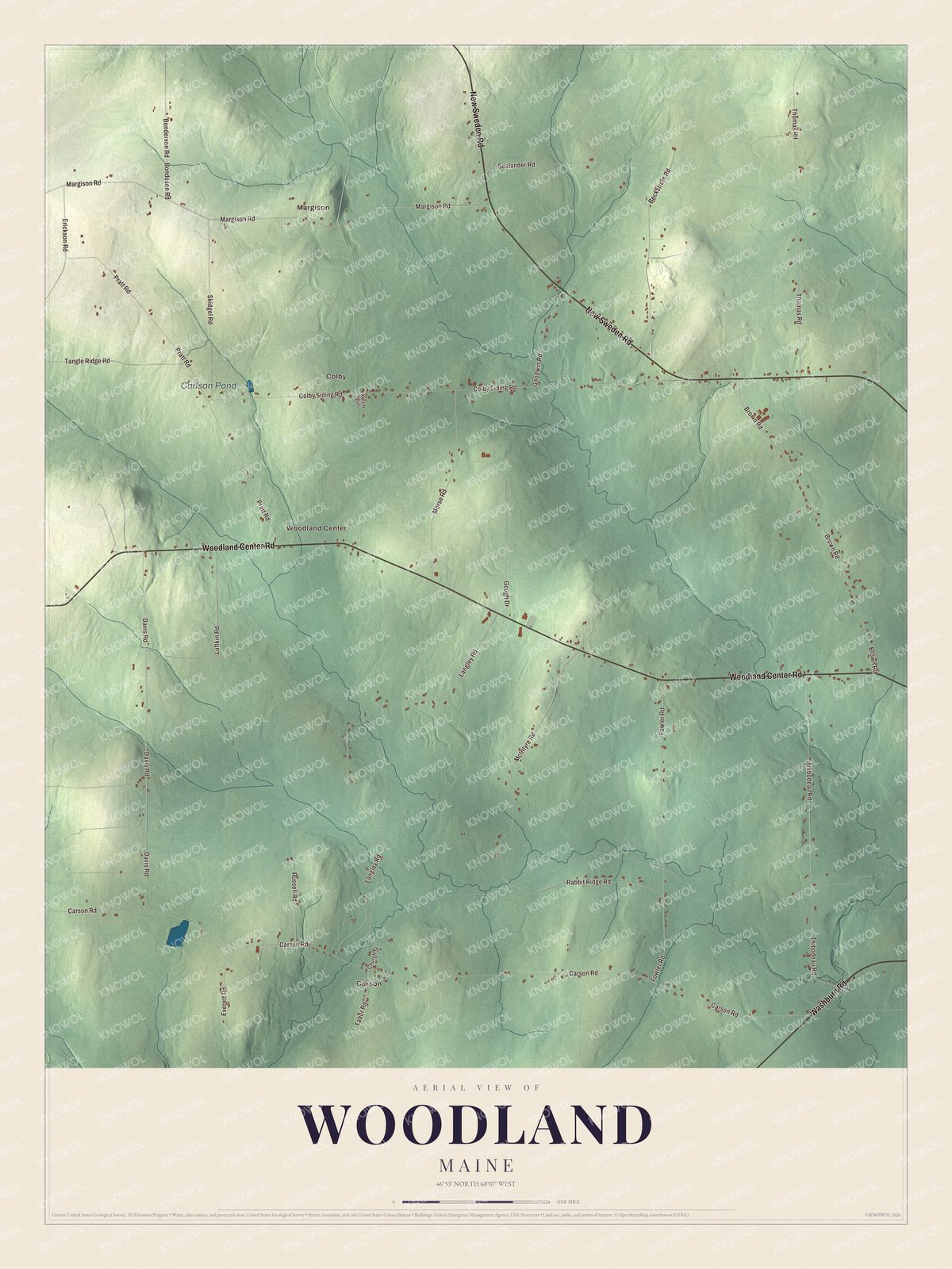 Protected watermarked complete map of Woodland, Maine