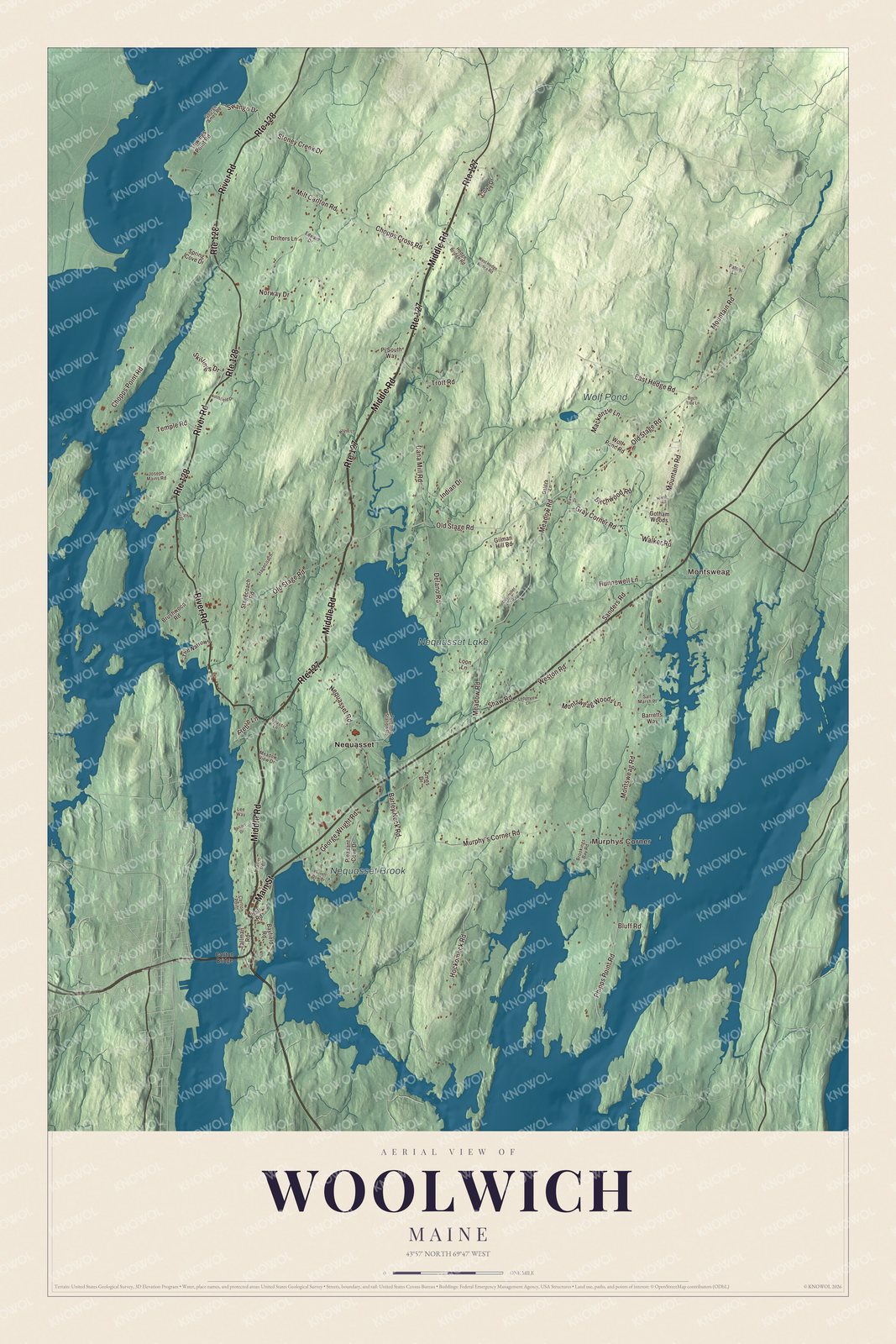 Watermarked full-map preview of Woolwich, Maine