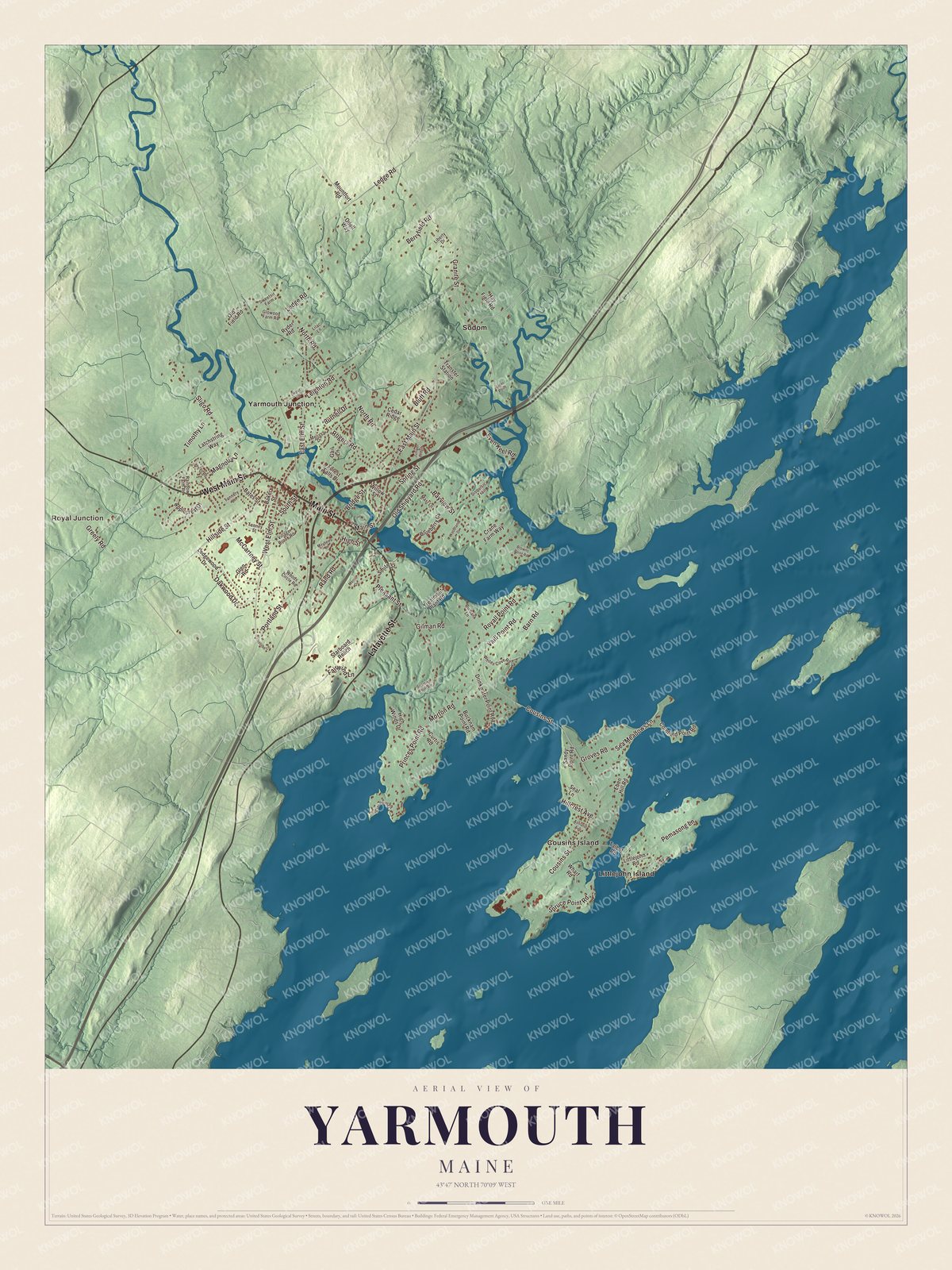 Protected watermarked complete map of Yarmouth, Maine