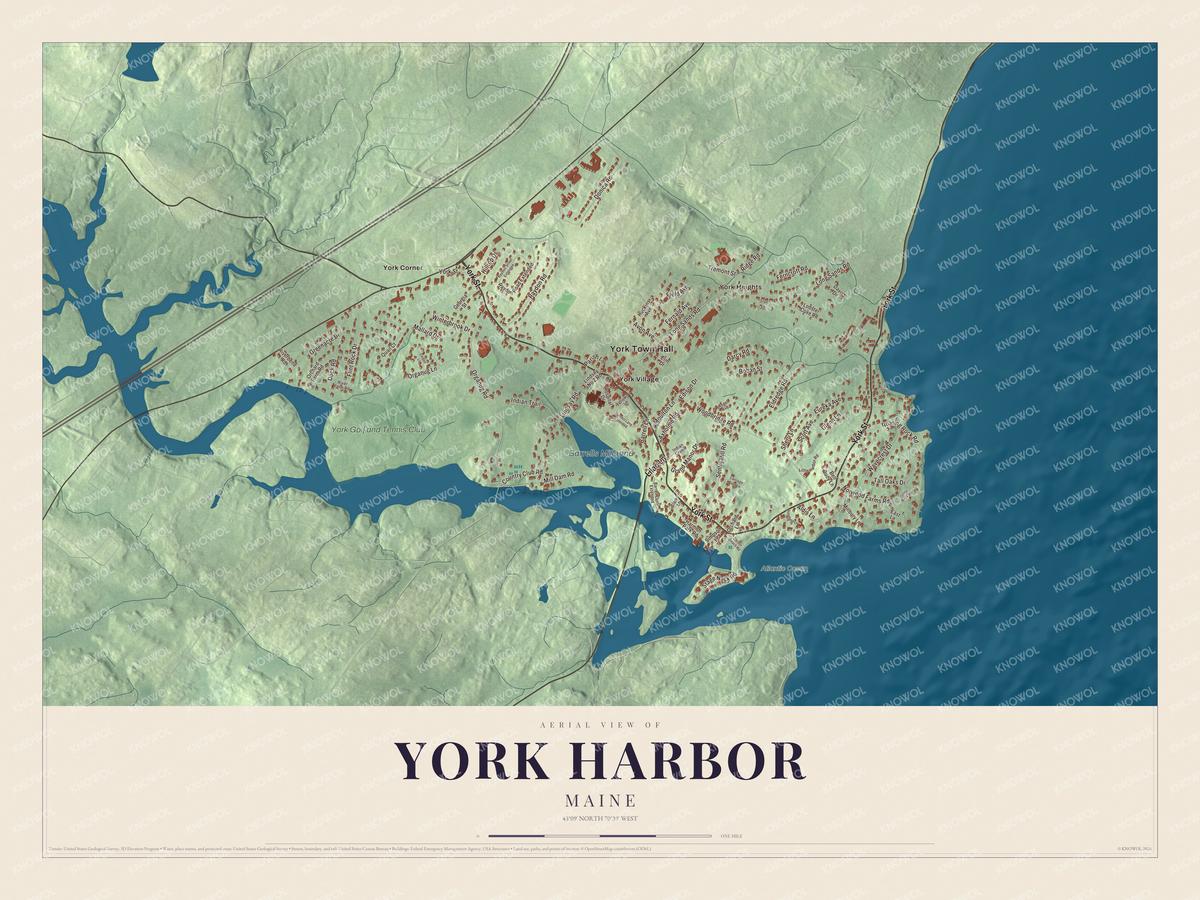 Protected watermarked complete map of York Harbor, Maine