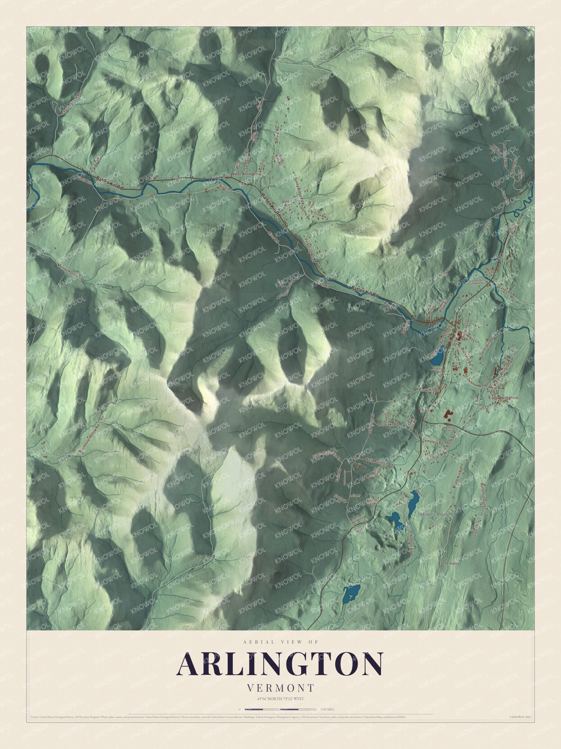 Map of Arlington, Vermont, along the Batten Kill