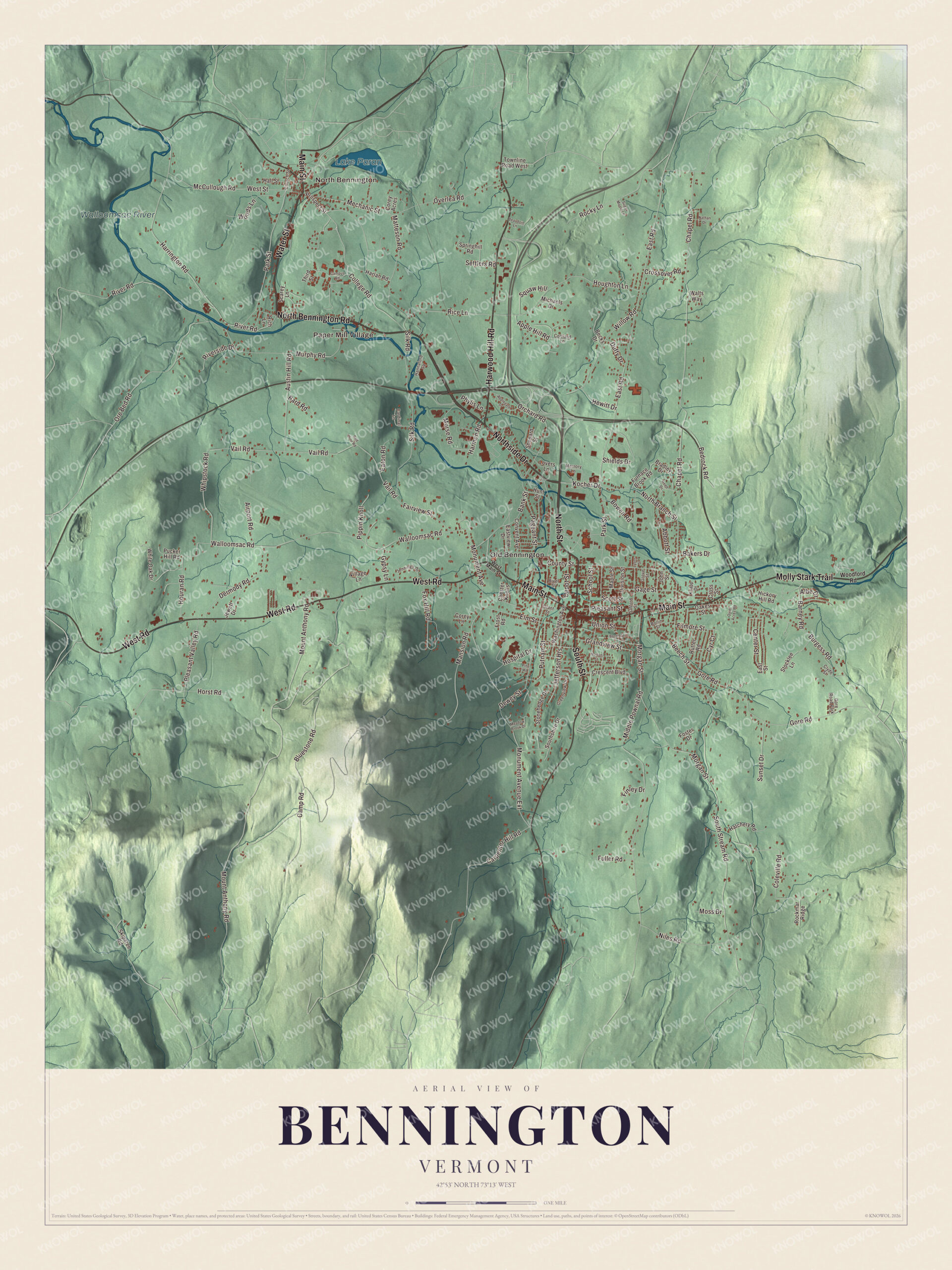 Map of Bennington, Vermont, from Old Bennington to the Walloomsac River