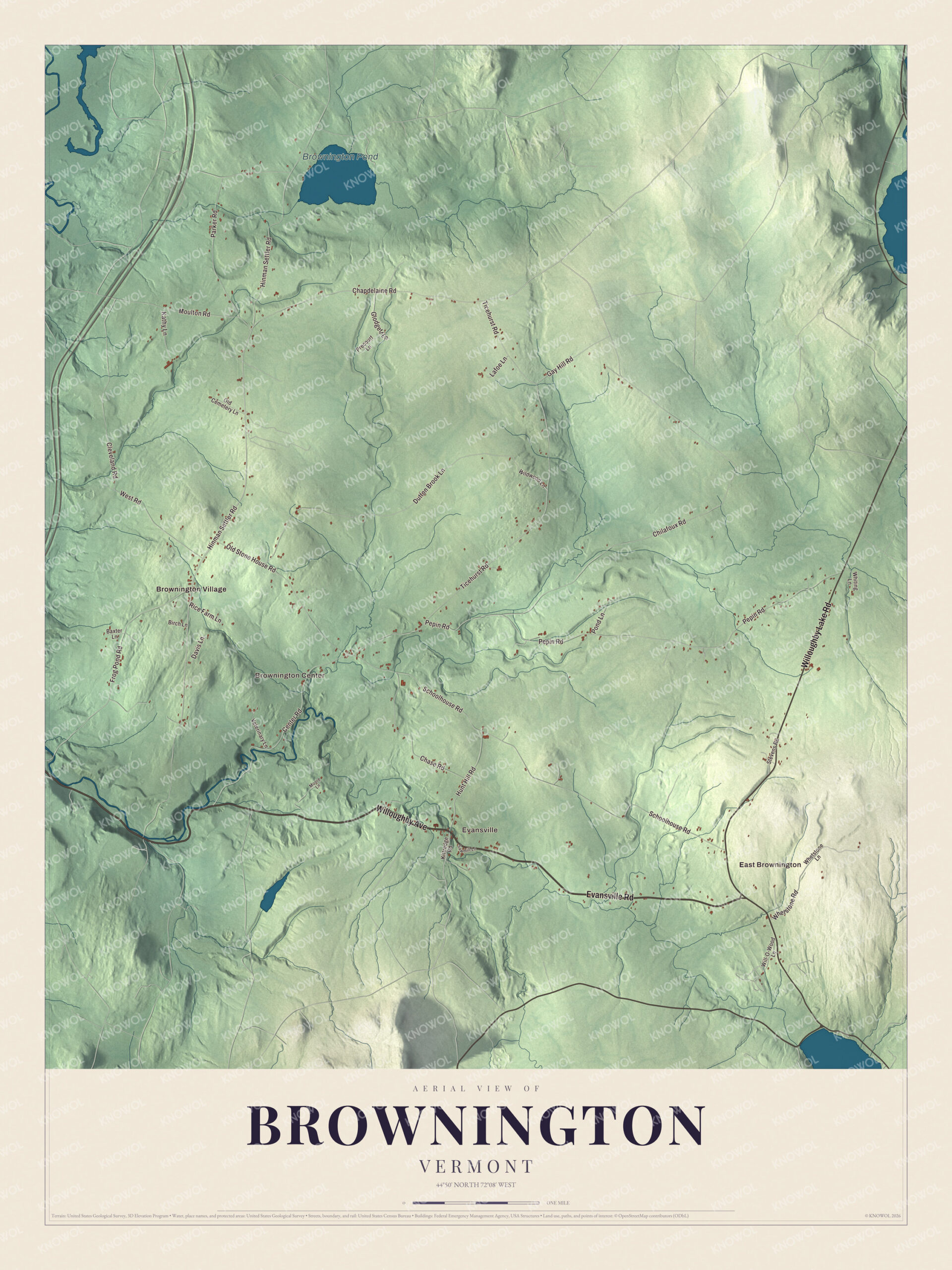 Map of Brownington, Vermont, a town in Orleans County
