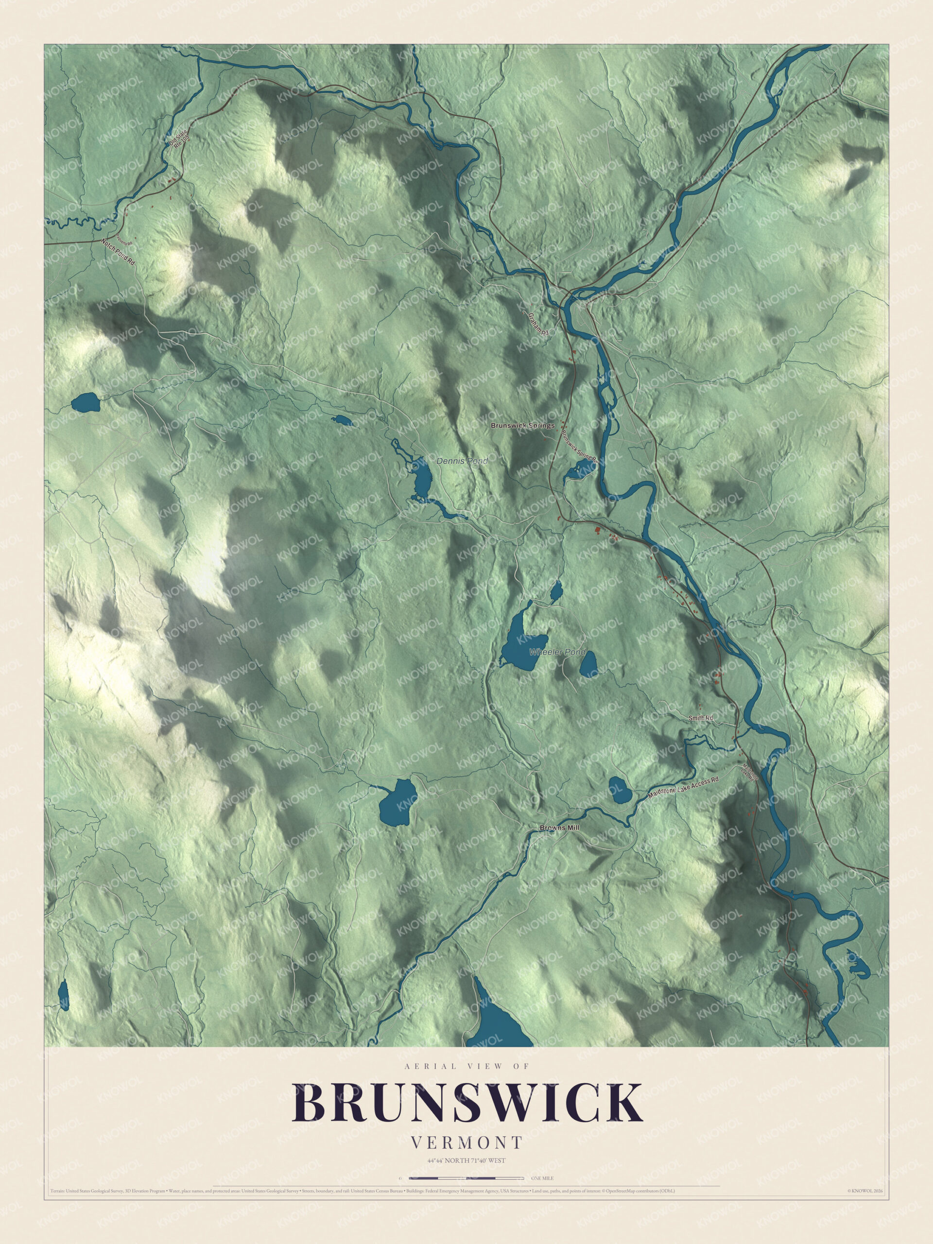 Map of Brunswick, Vermont, on the upper Connecticut River