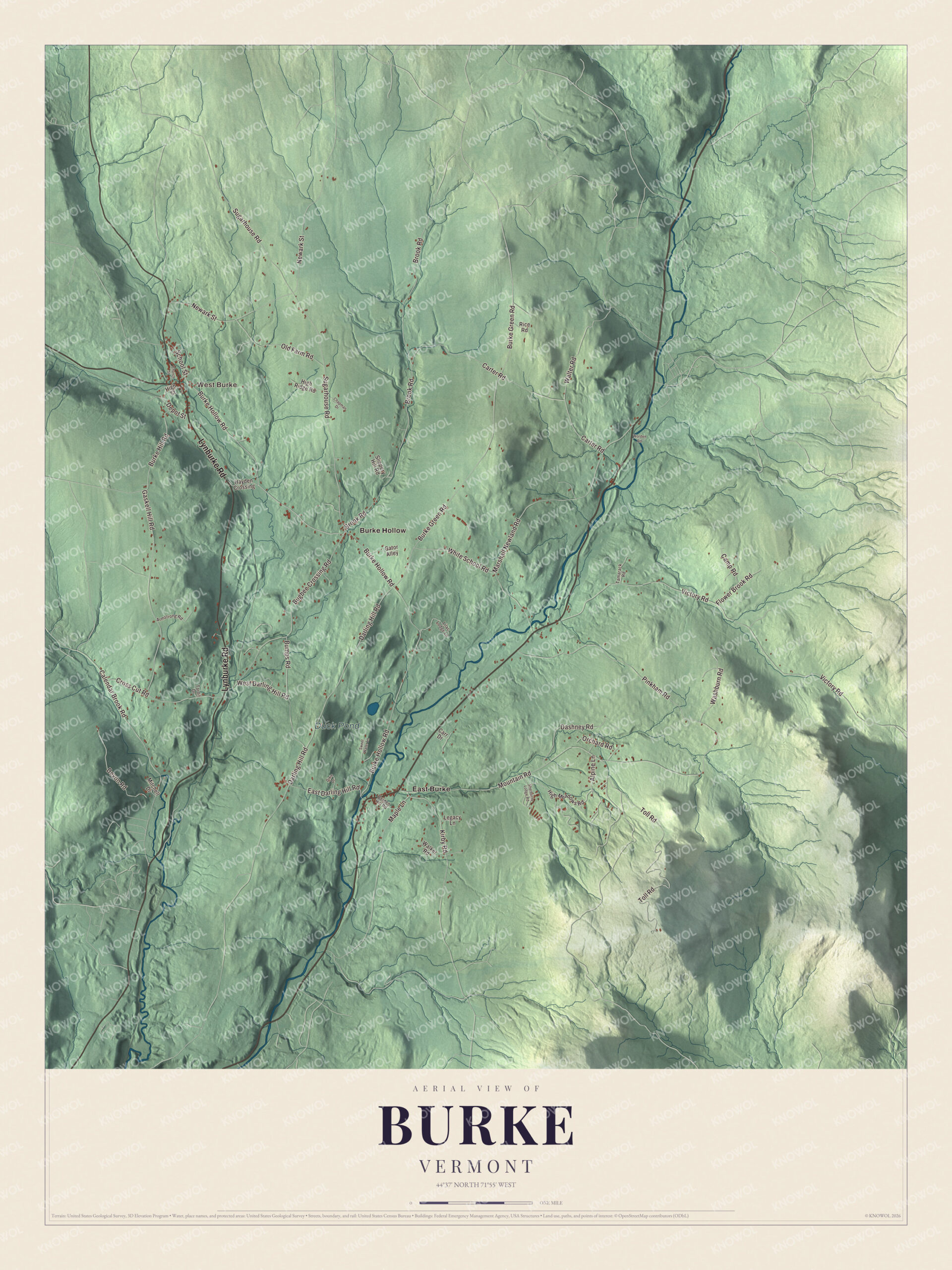 Map of Burke, Vermont, below Burke Mountain