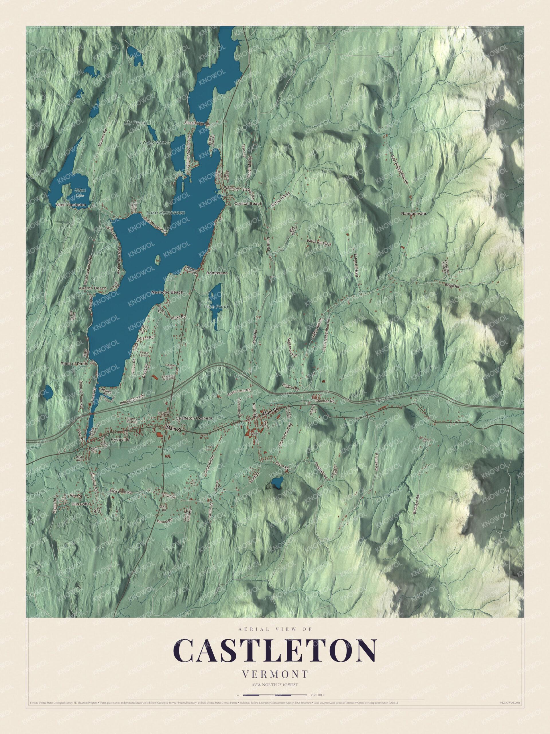Map of Castleton, Vermont, with Lake Bomoseen
