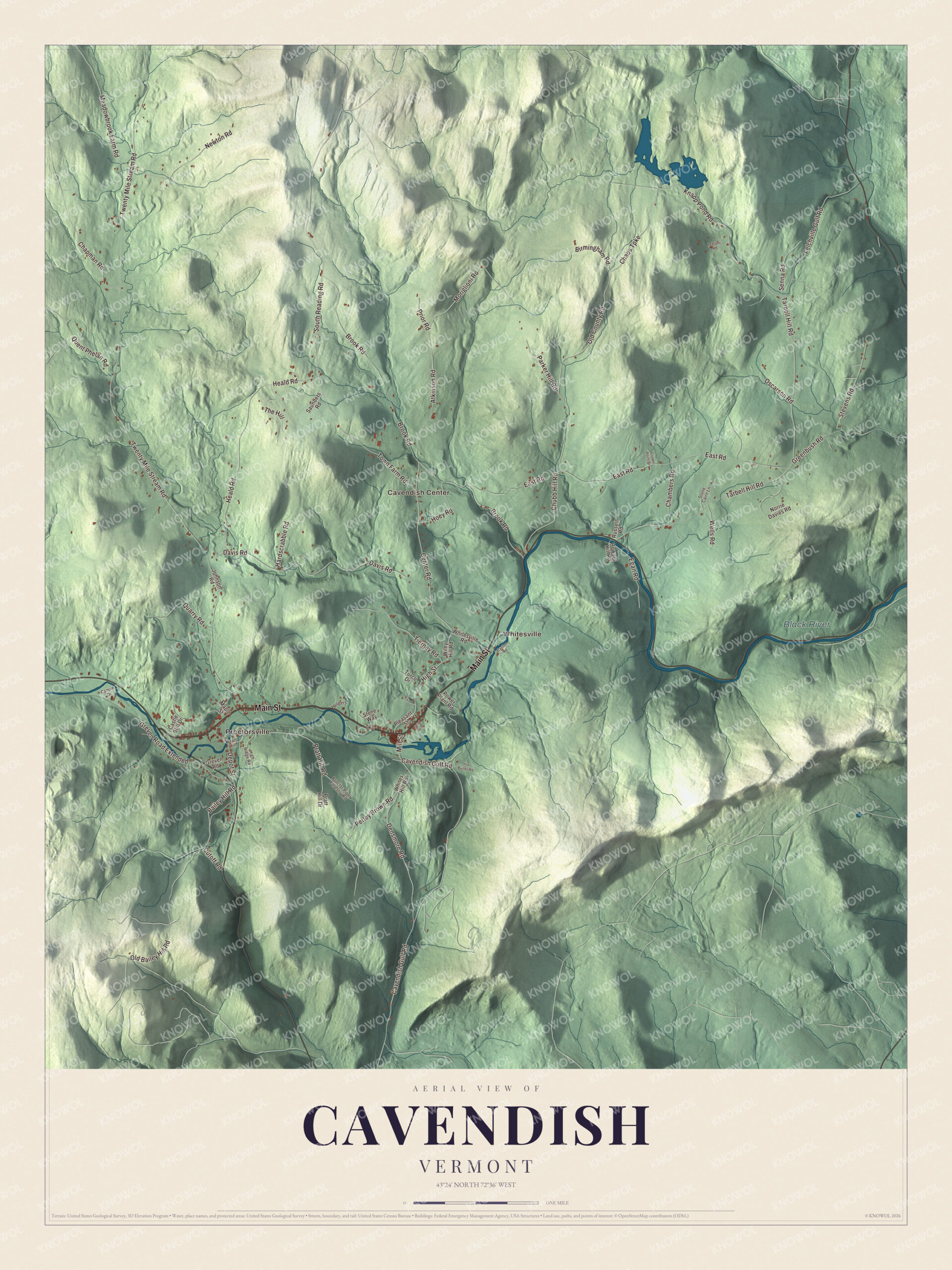 Map of Cavendish, Vermont, along the Black River