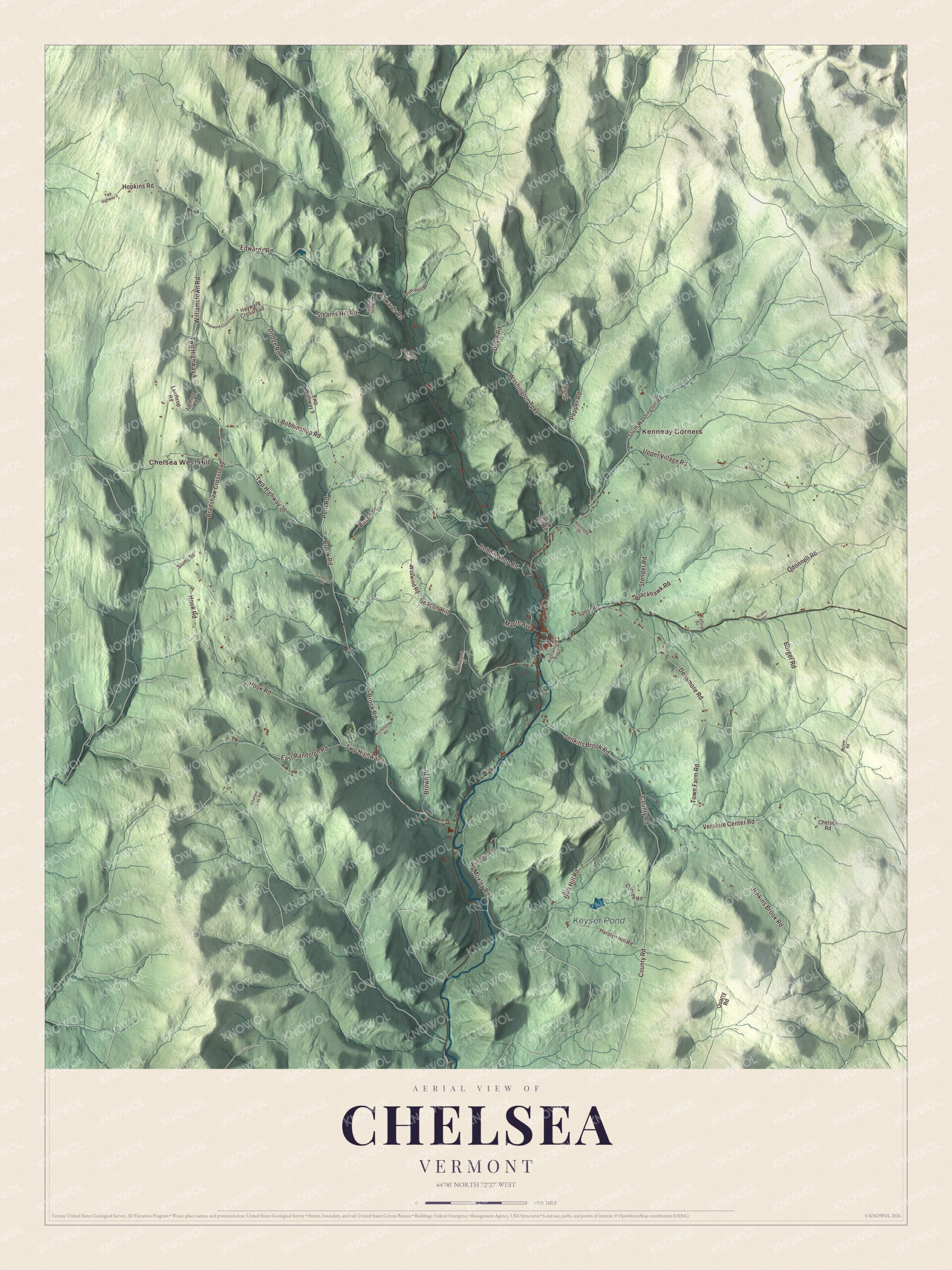 Map of Chelsea, Vermont, along the First Branch of the White River