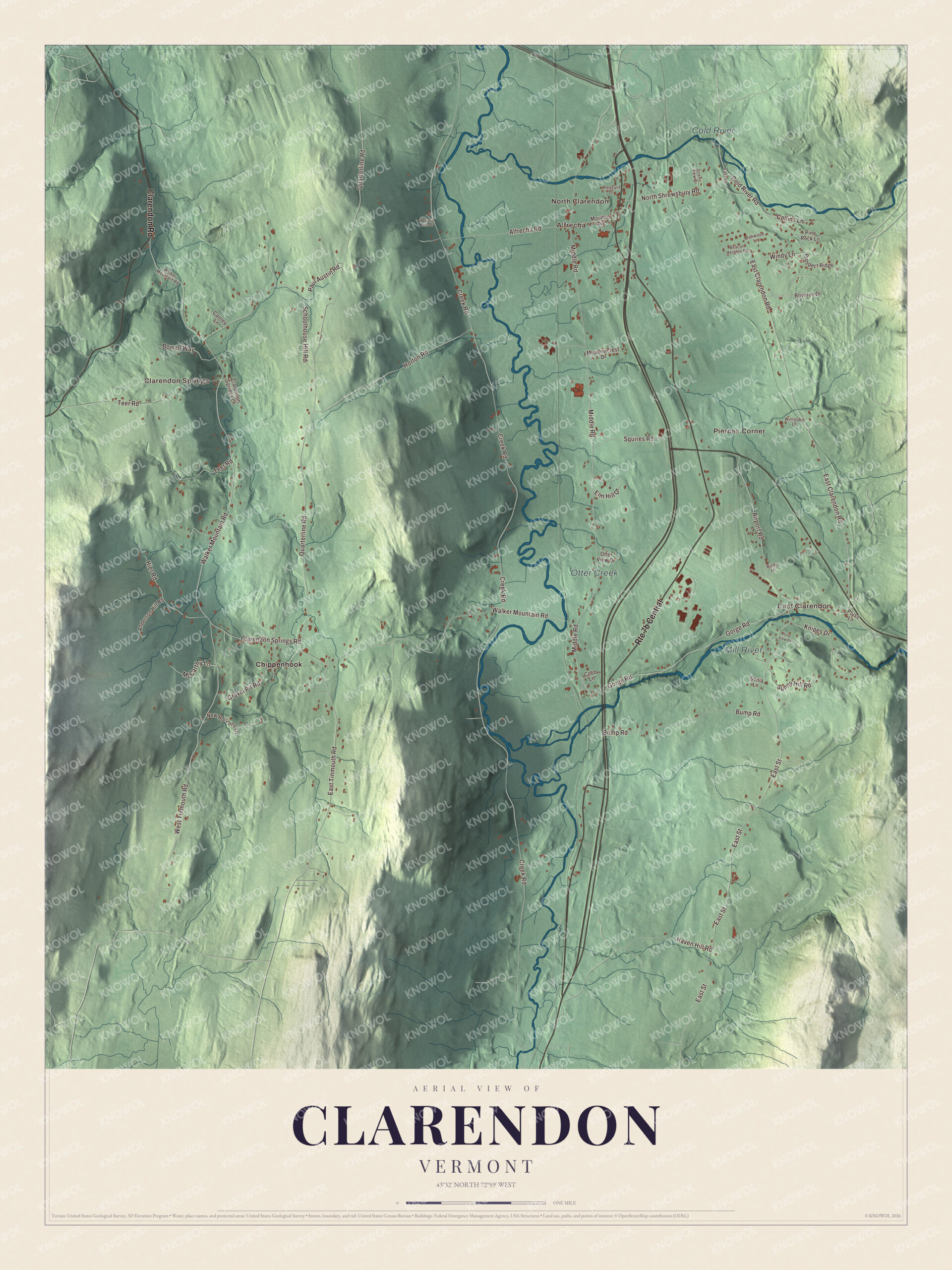 Watermarked full-map preview of Clarendon, Vermont