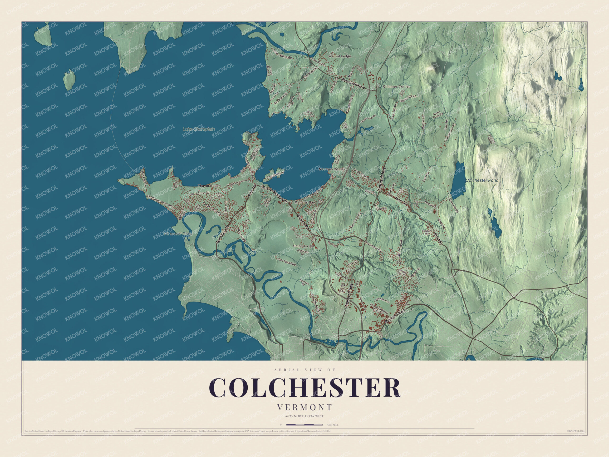 Map of Colchester, Vermont, from Malletts Bay and Lake Champlain to the Winooski River