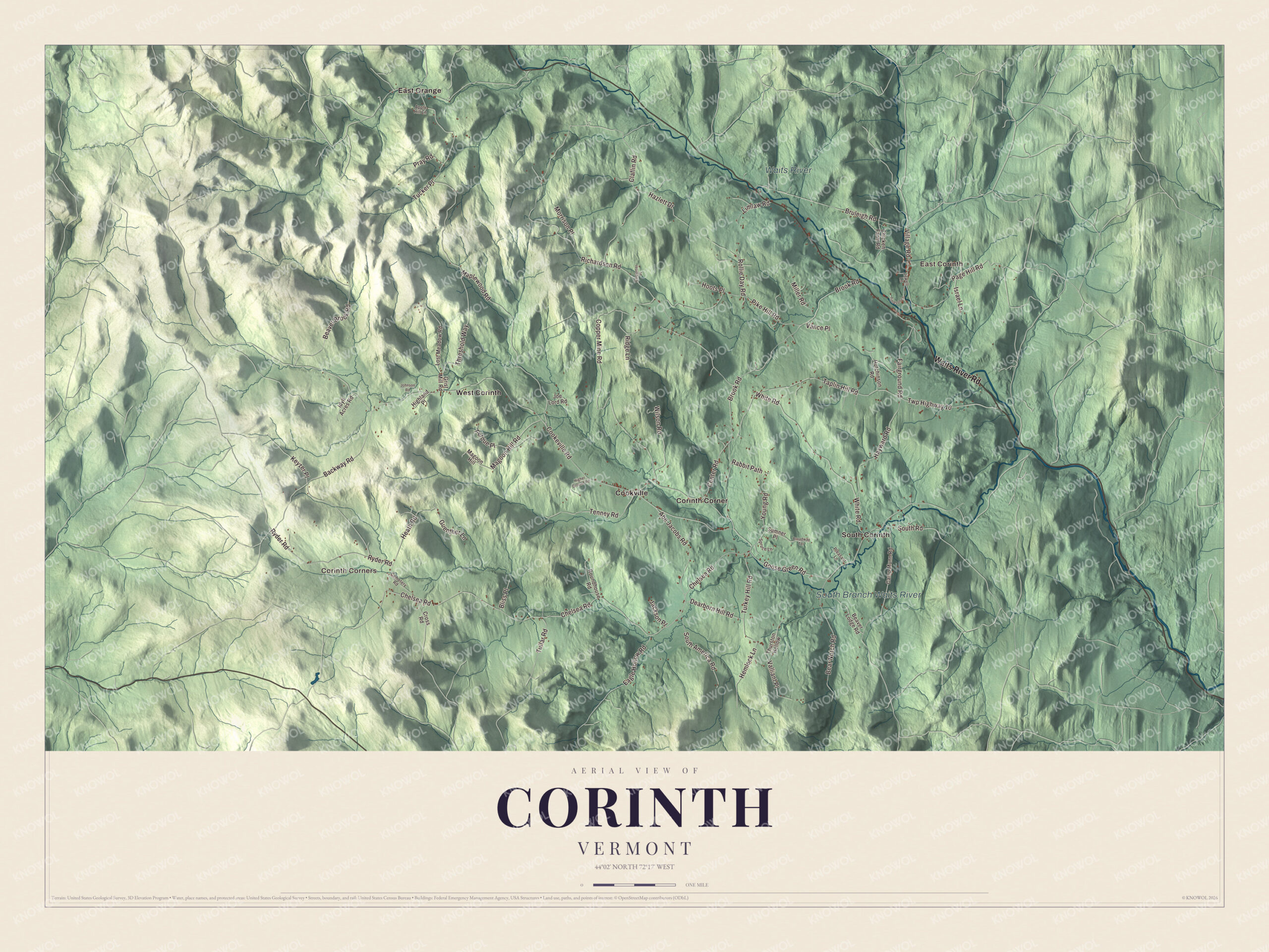 Map of Corinth, Vermont, with East Corinth and the Waits River