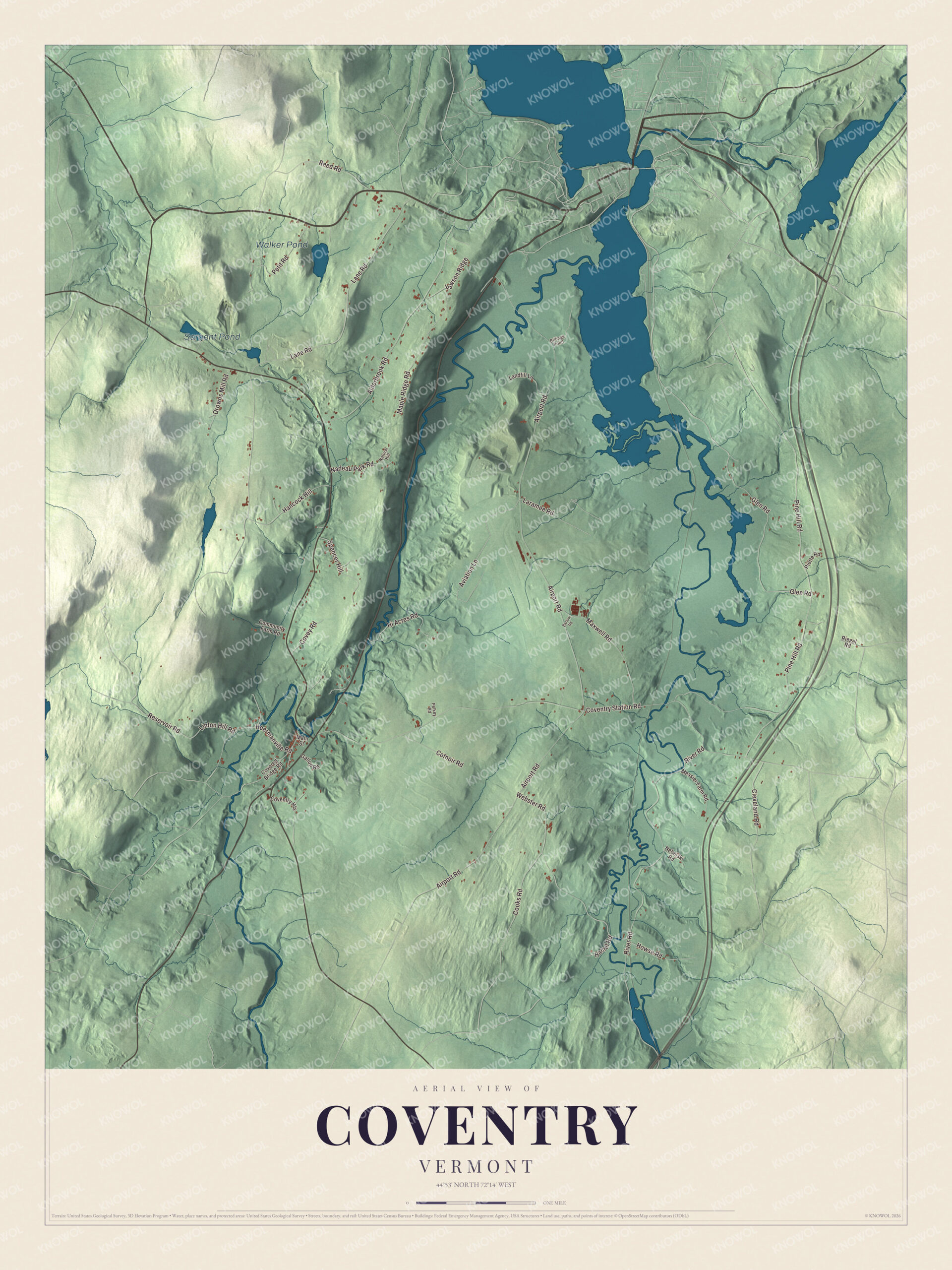 Map of Coventry, Vermont, along the Black River south of Lake Memphremagog