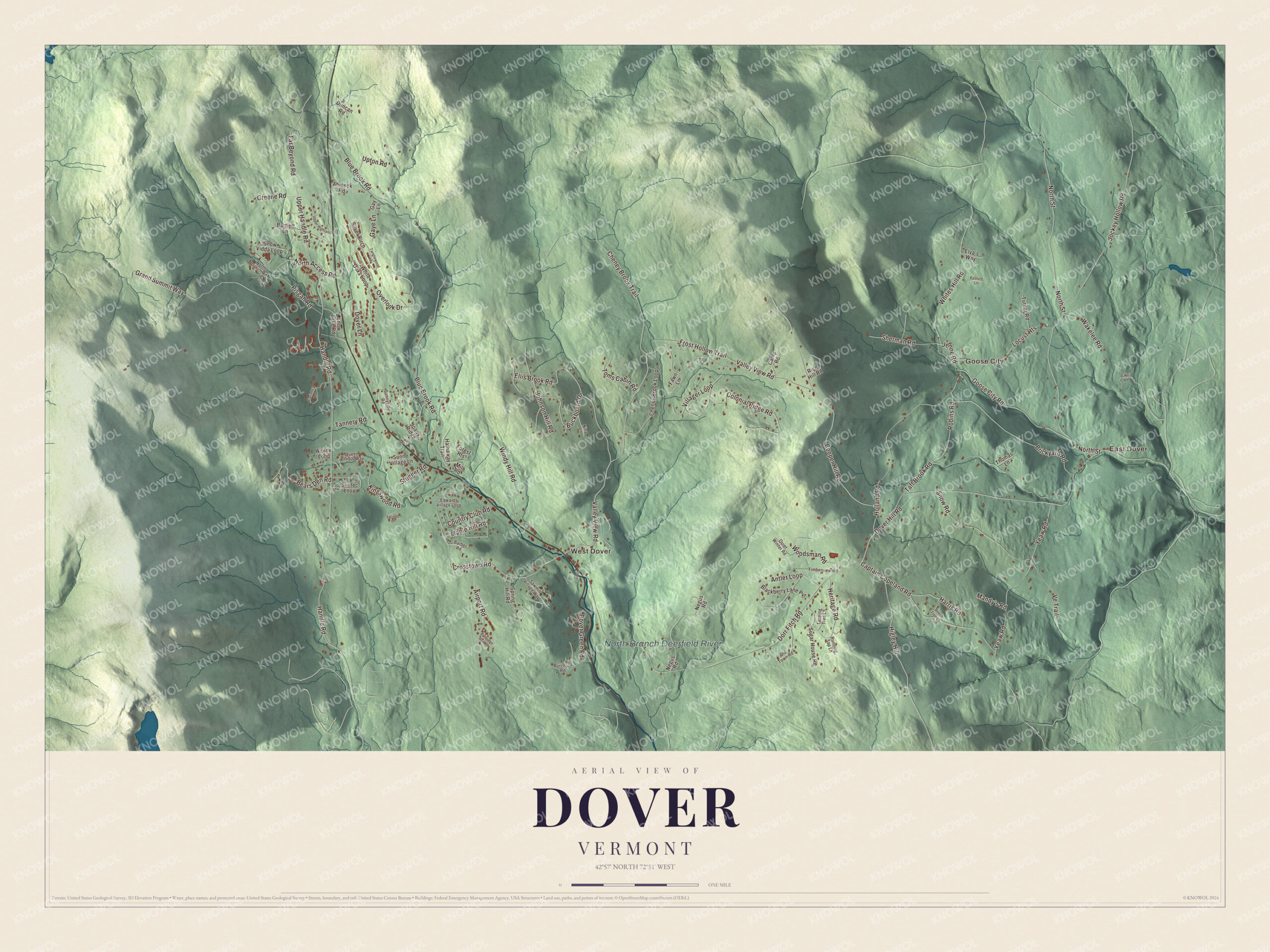 Watermarked full-map preview of Dover, Vermont