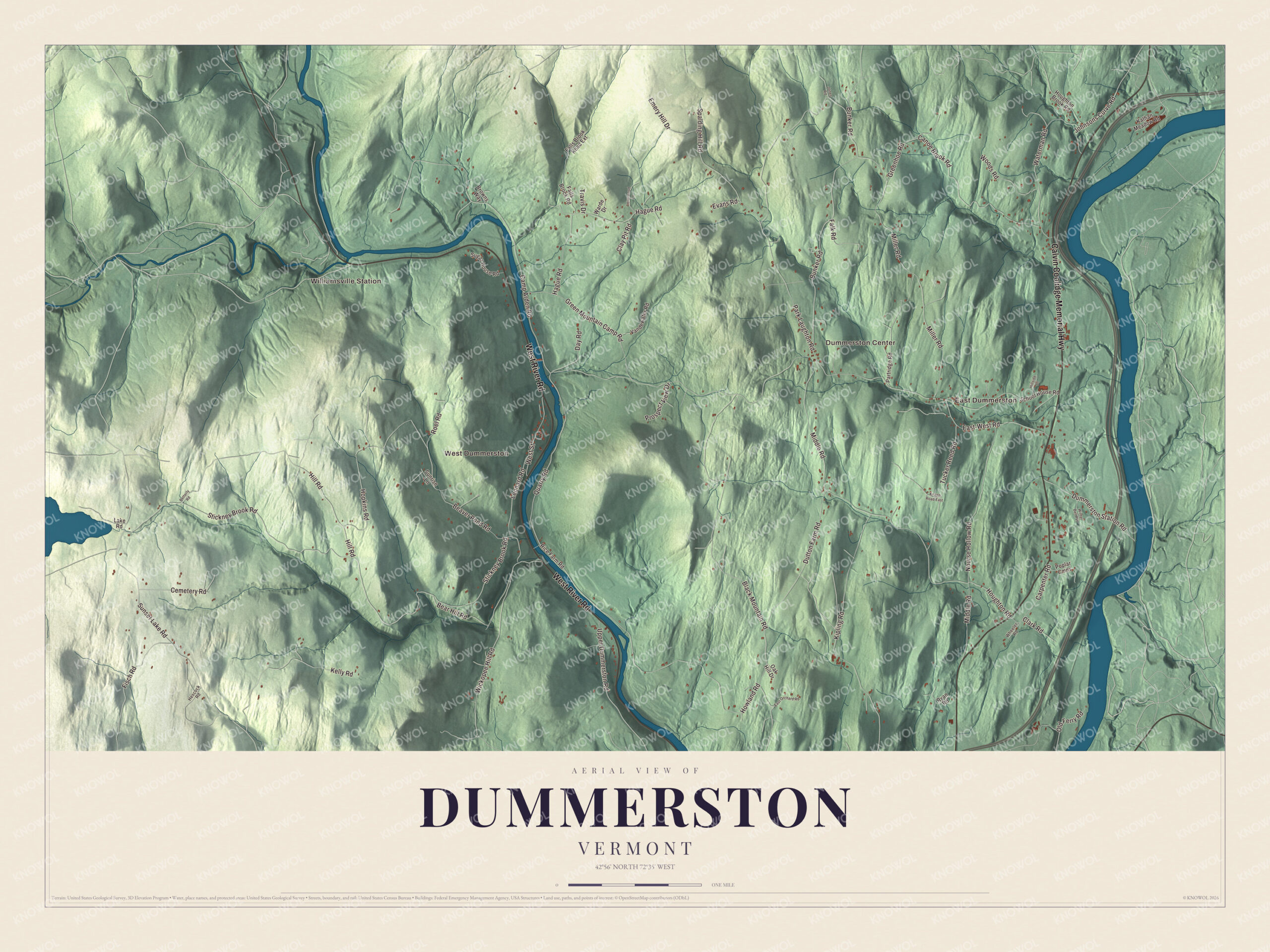 Map of Dummerston, Vermont, along the West River in Windham County