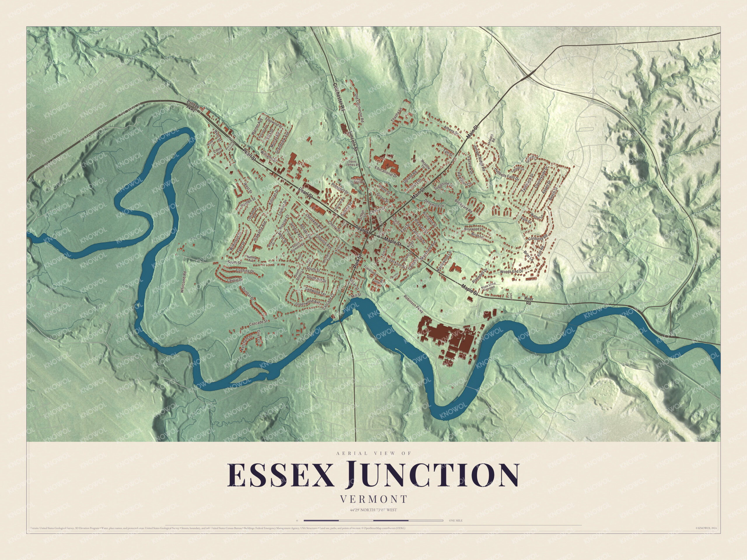 Map of Essex Junction, Vermont, the railroad city on the Winooski River