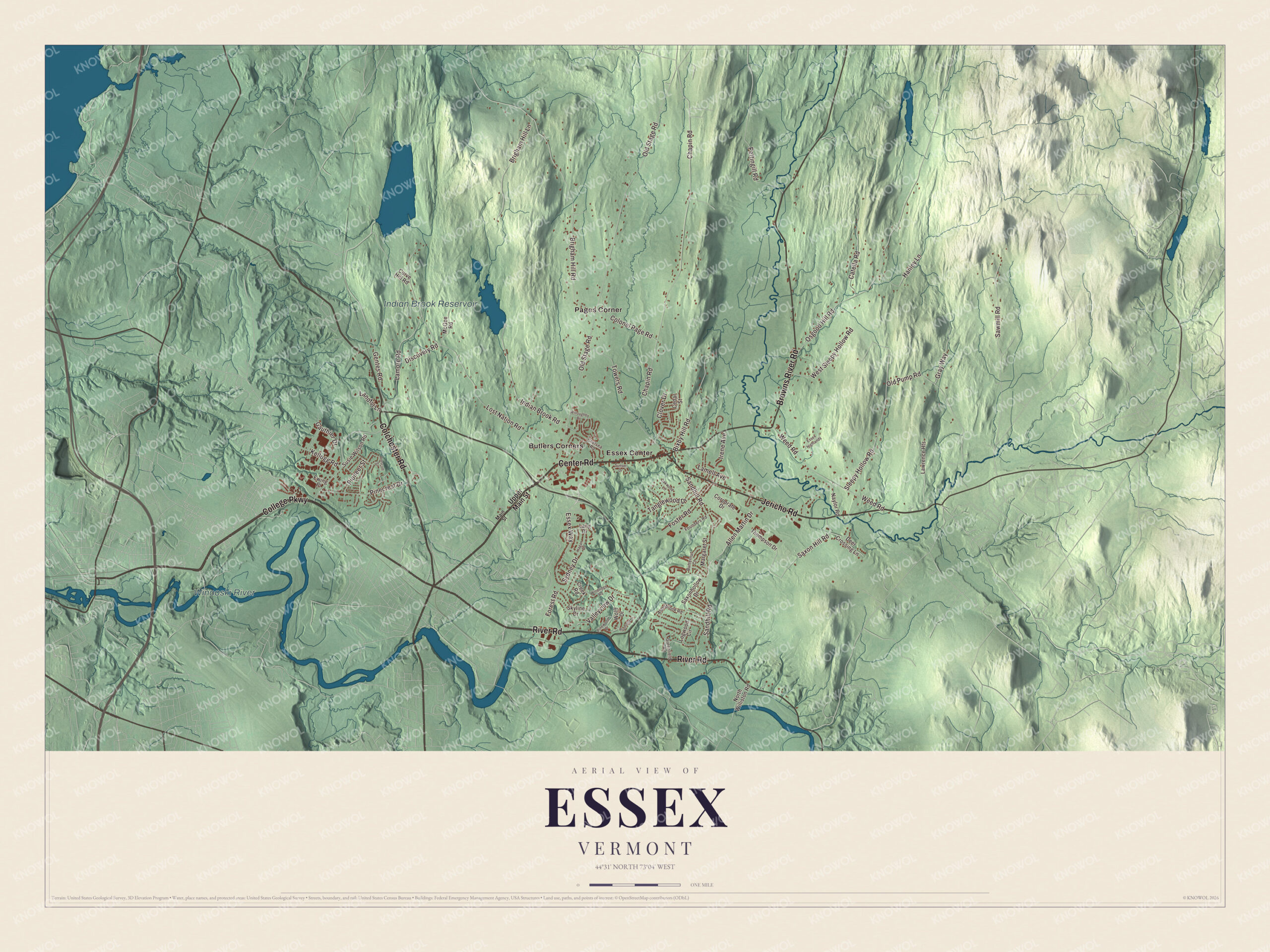 Map of Essex, Vermont, the Chittenden County town around Essex Center