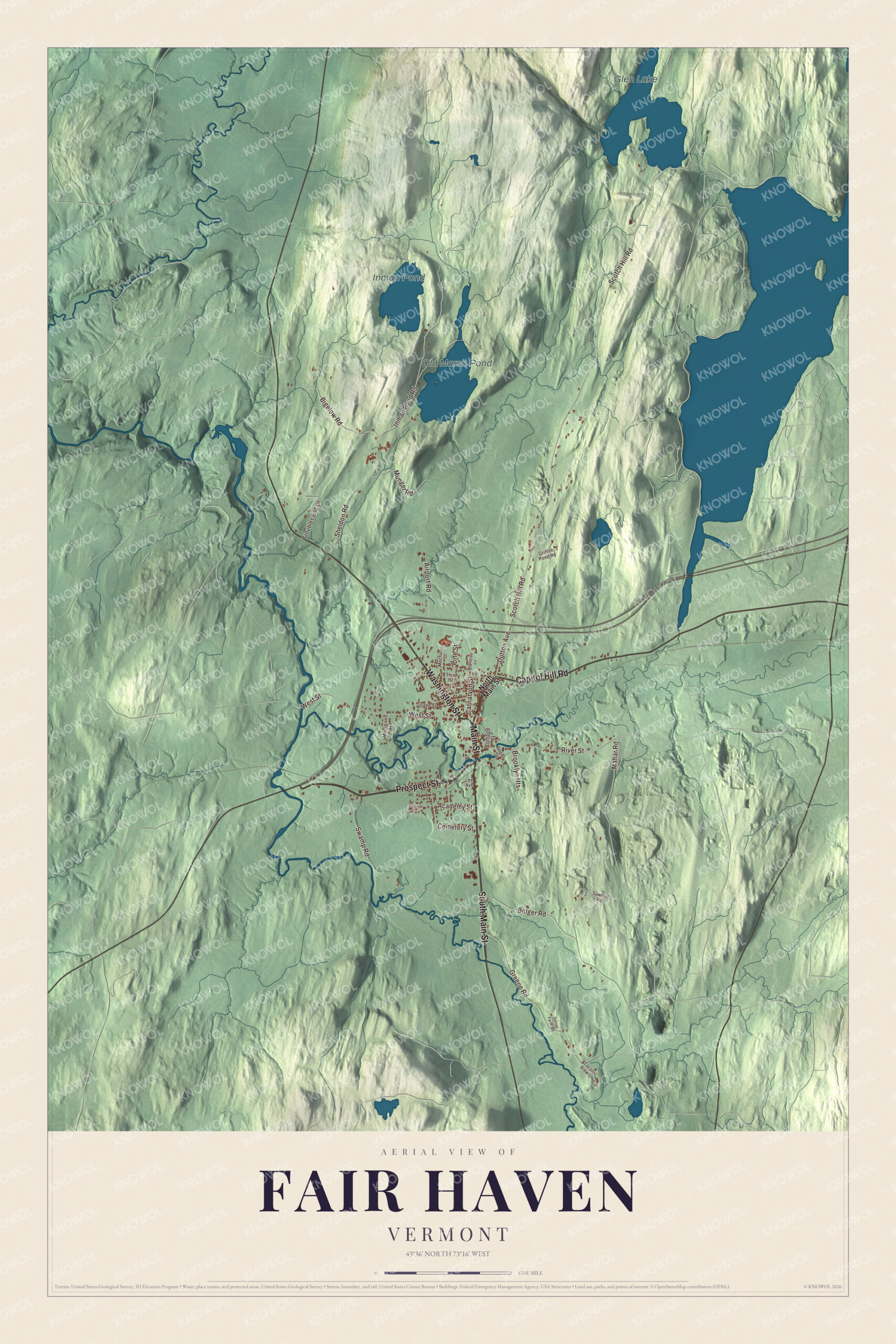 Map of Fair Haven, Vermont, the slate town on the New York border