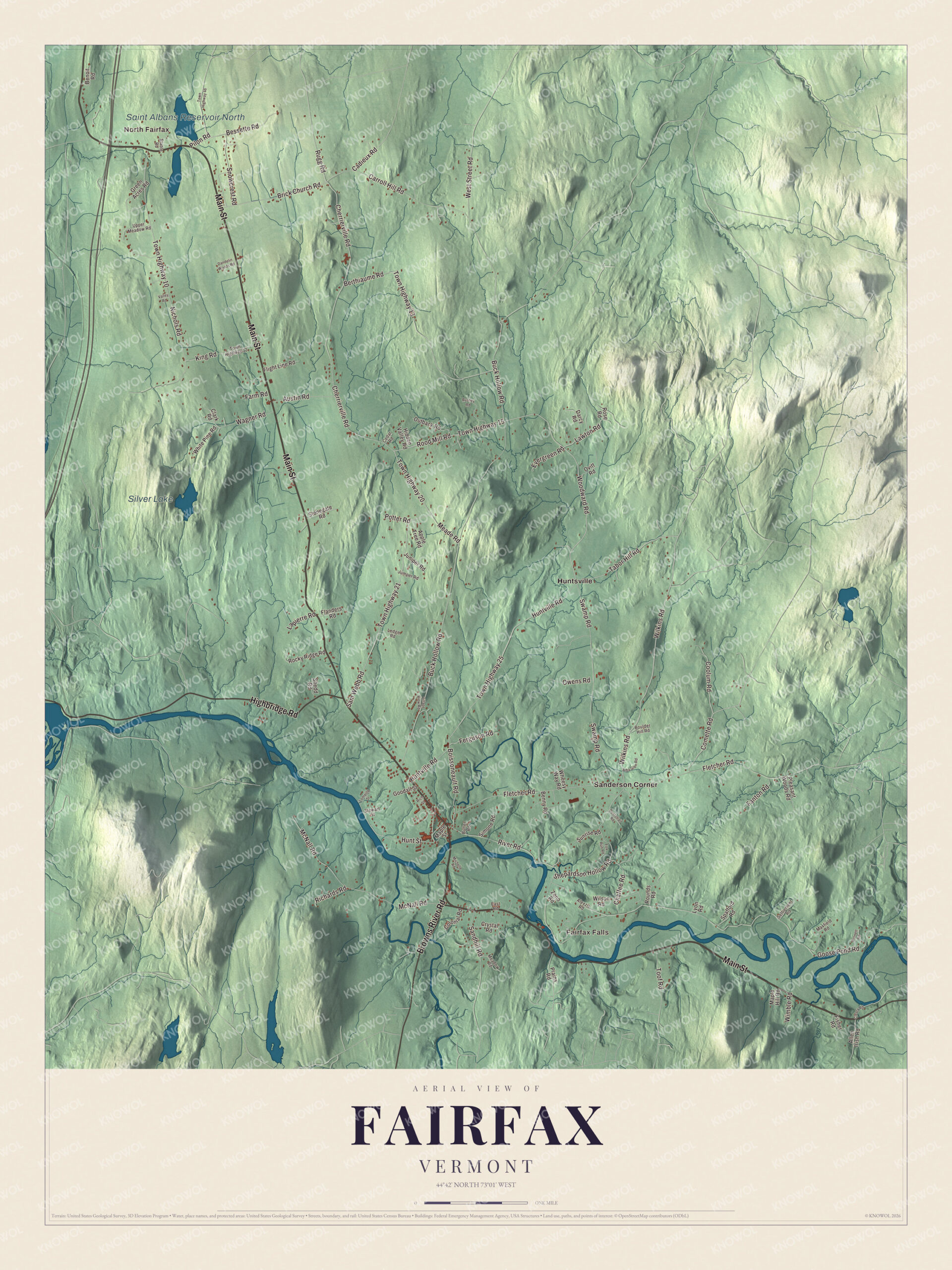Watermarked full-map preview of Fairfax, Vermont