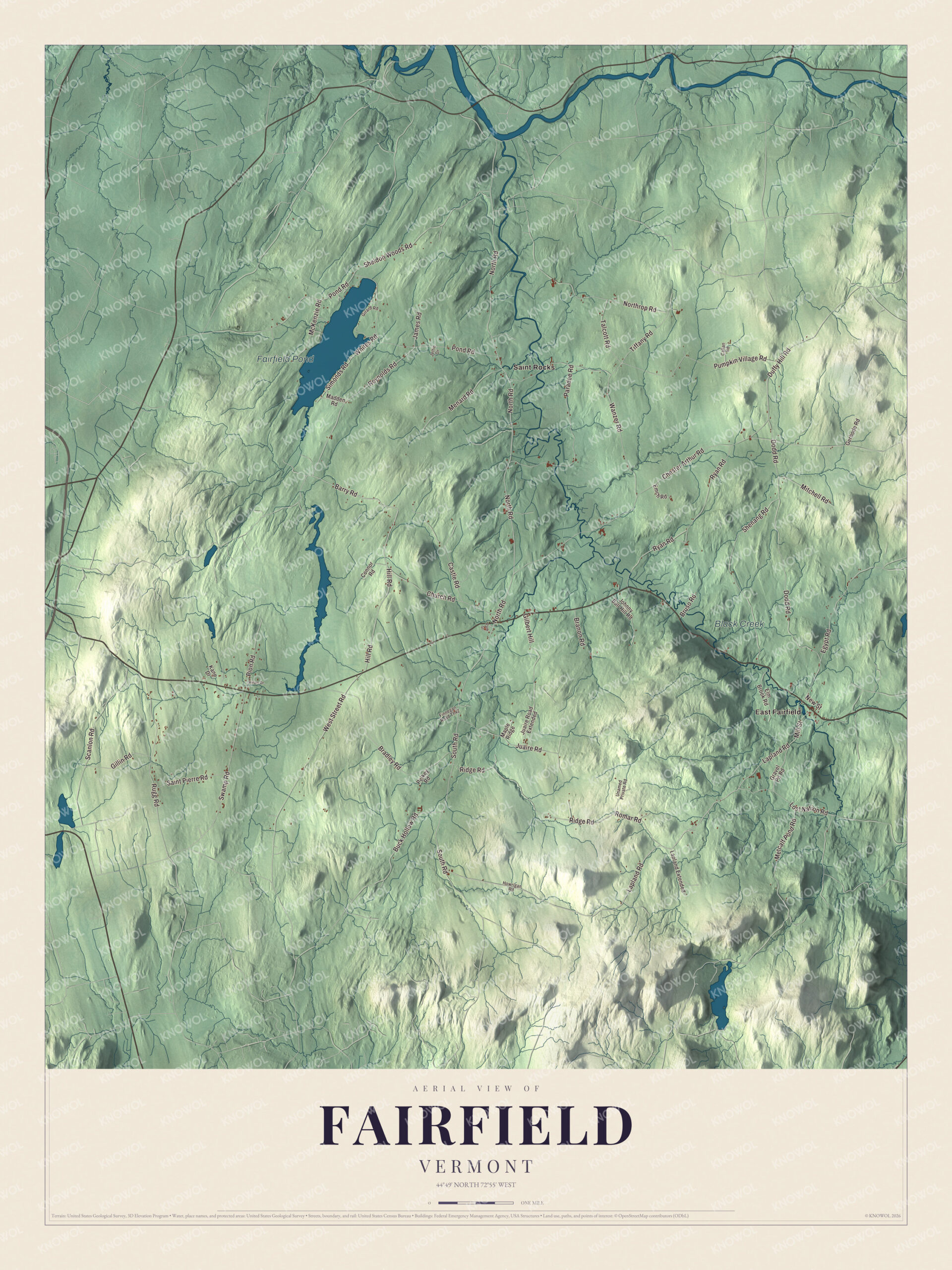 Map of Fairfield, Vermont, the Franklin County farm town