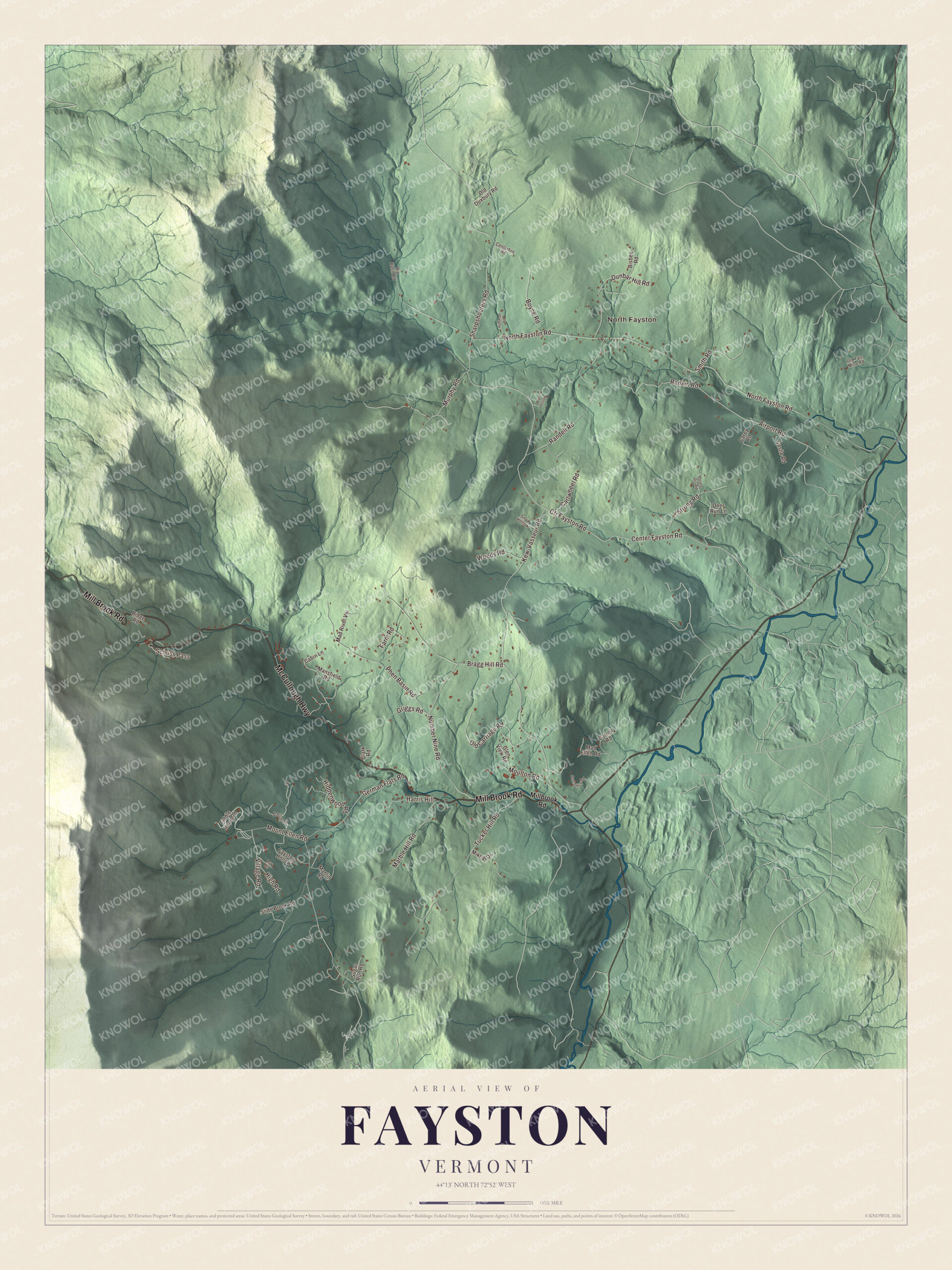 Watermarked full-map preview of Fayston, Vermont