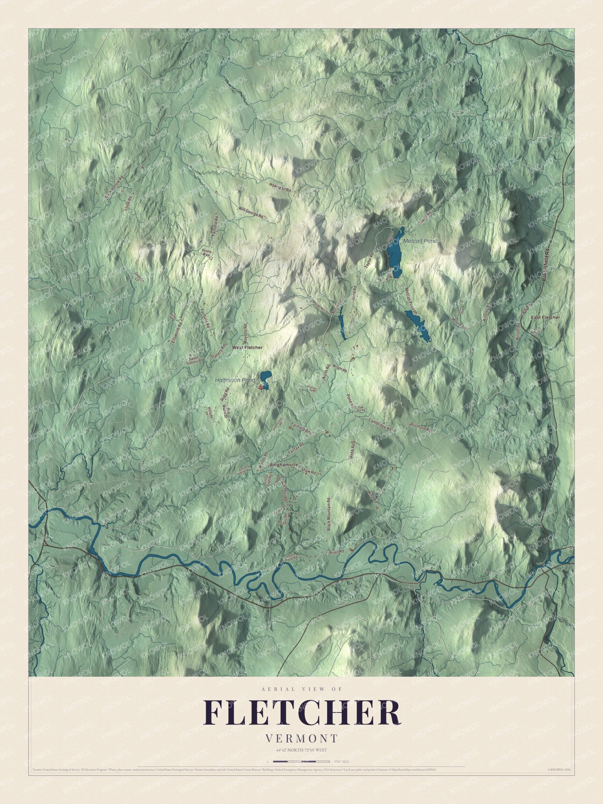 Watermarked full-map preview of Fletcher, Vermont