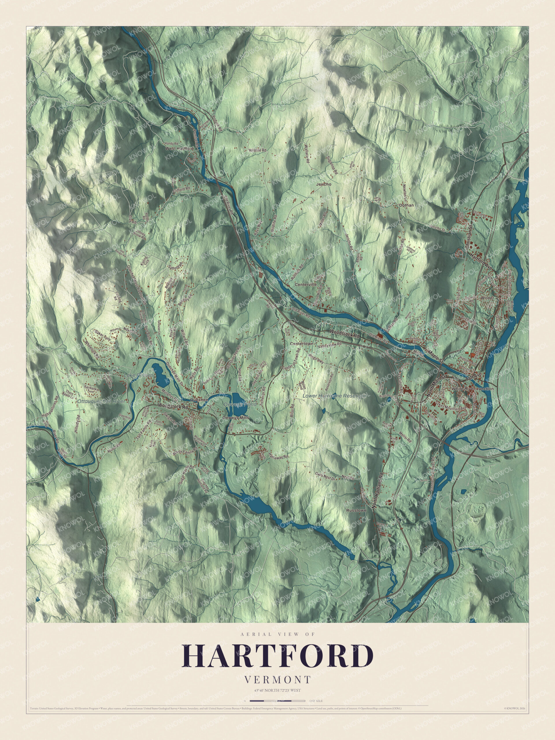 Watermarked full-map preview of Hartford, Vermont