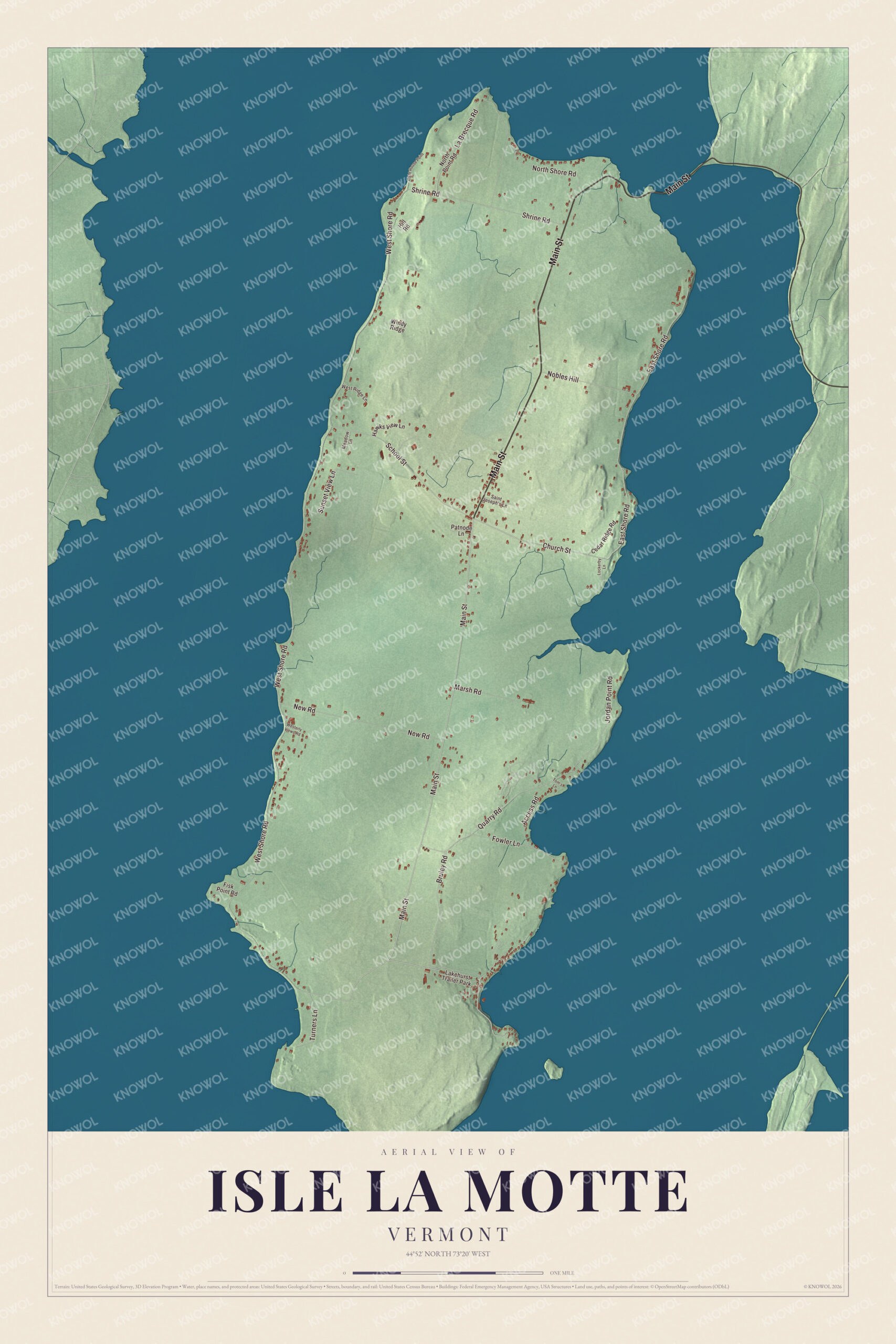 Map of Isle La Motte, Vermont, the island town in Lake Champlain
