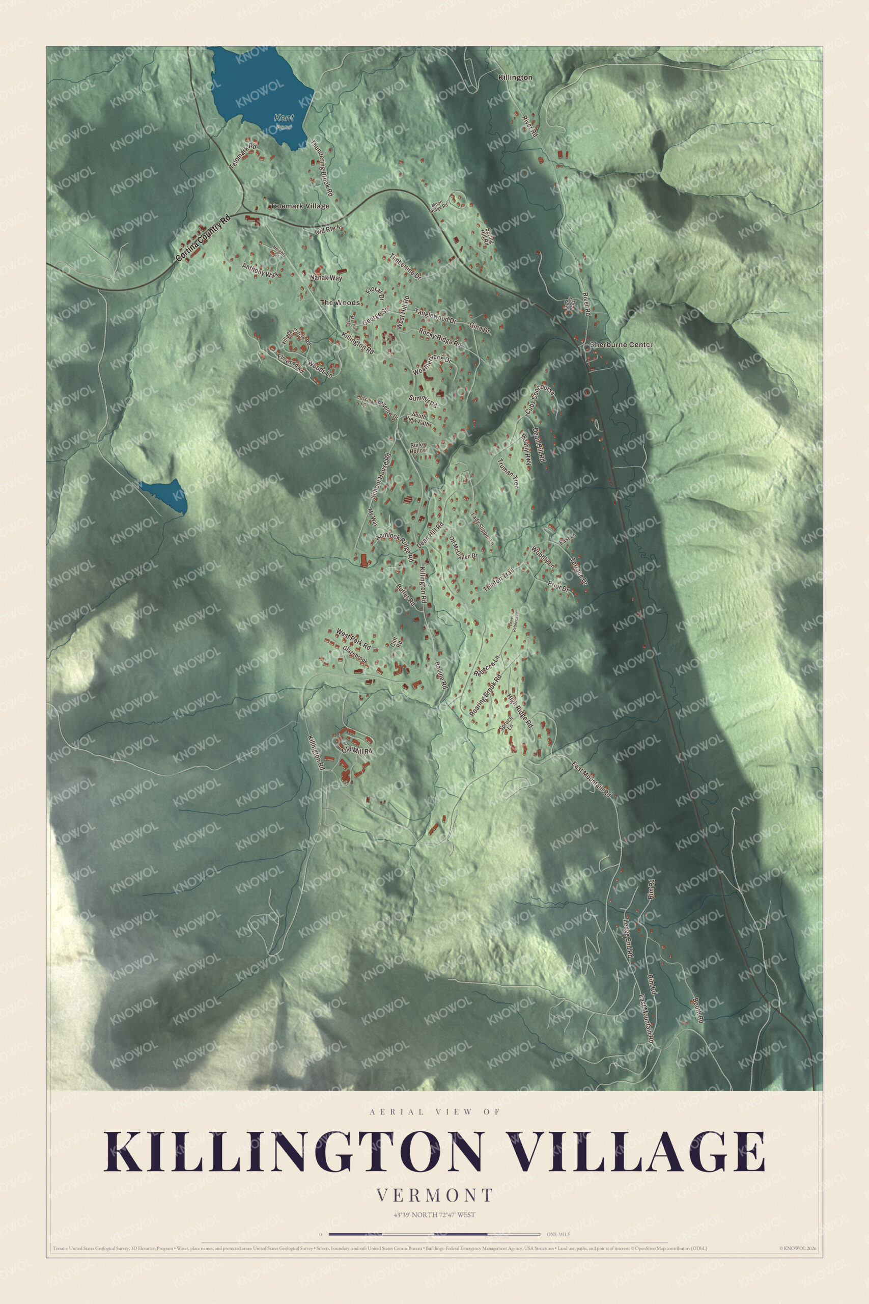 Map of Killington Village, Vermont, along Killington Road