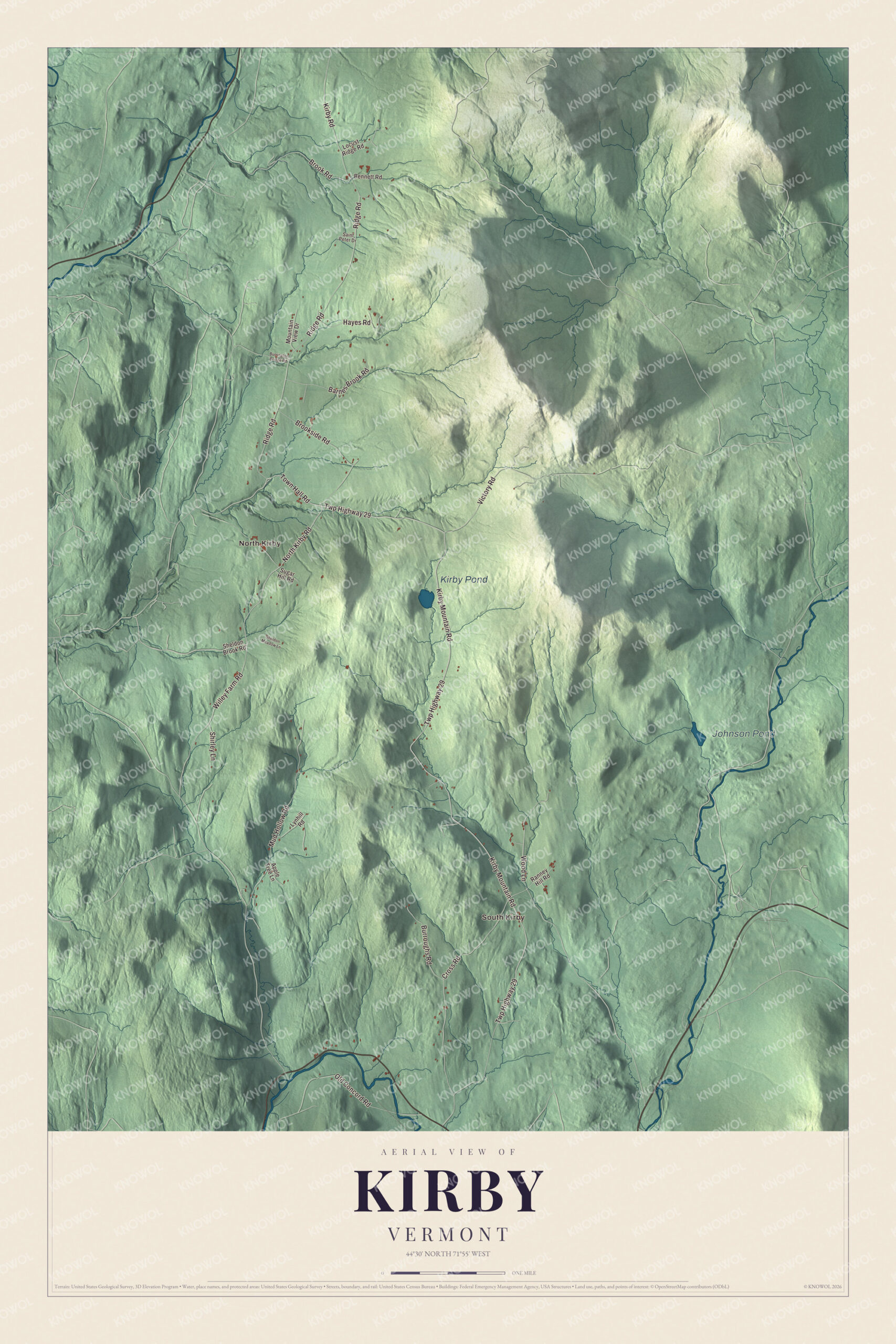 Watermarked full-map preview of Kirby, Vermont