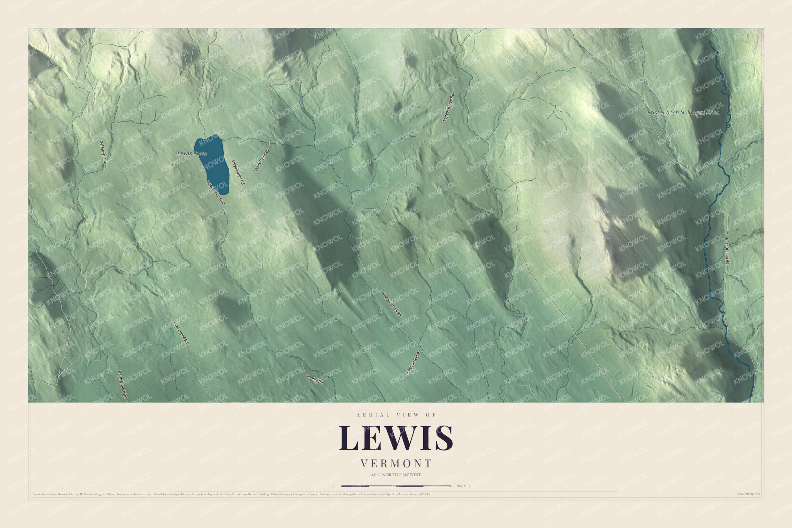 Map of Lewis, Vermont, in the Nulhegan country of Essex County