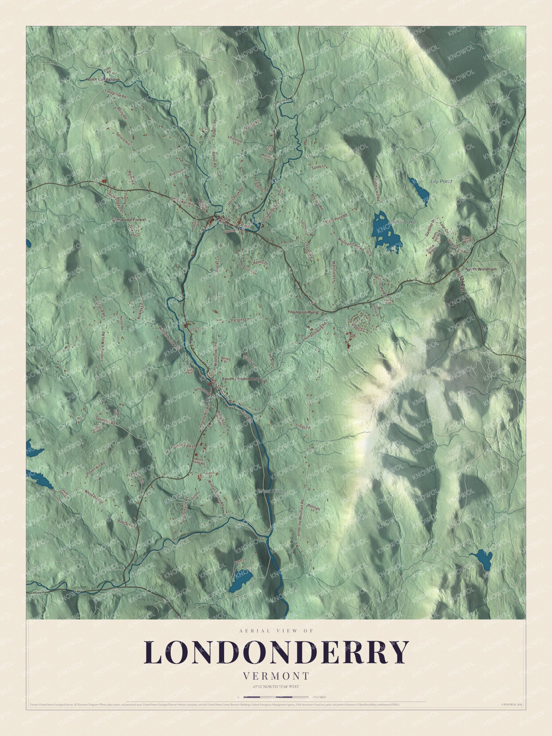 Watermarked full-map preview of Londonderry, Vermont