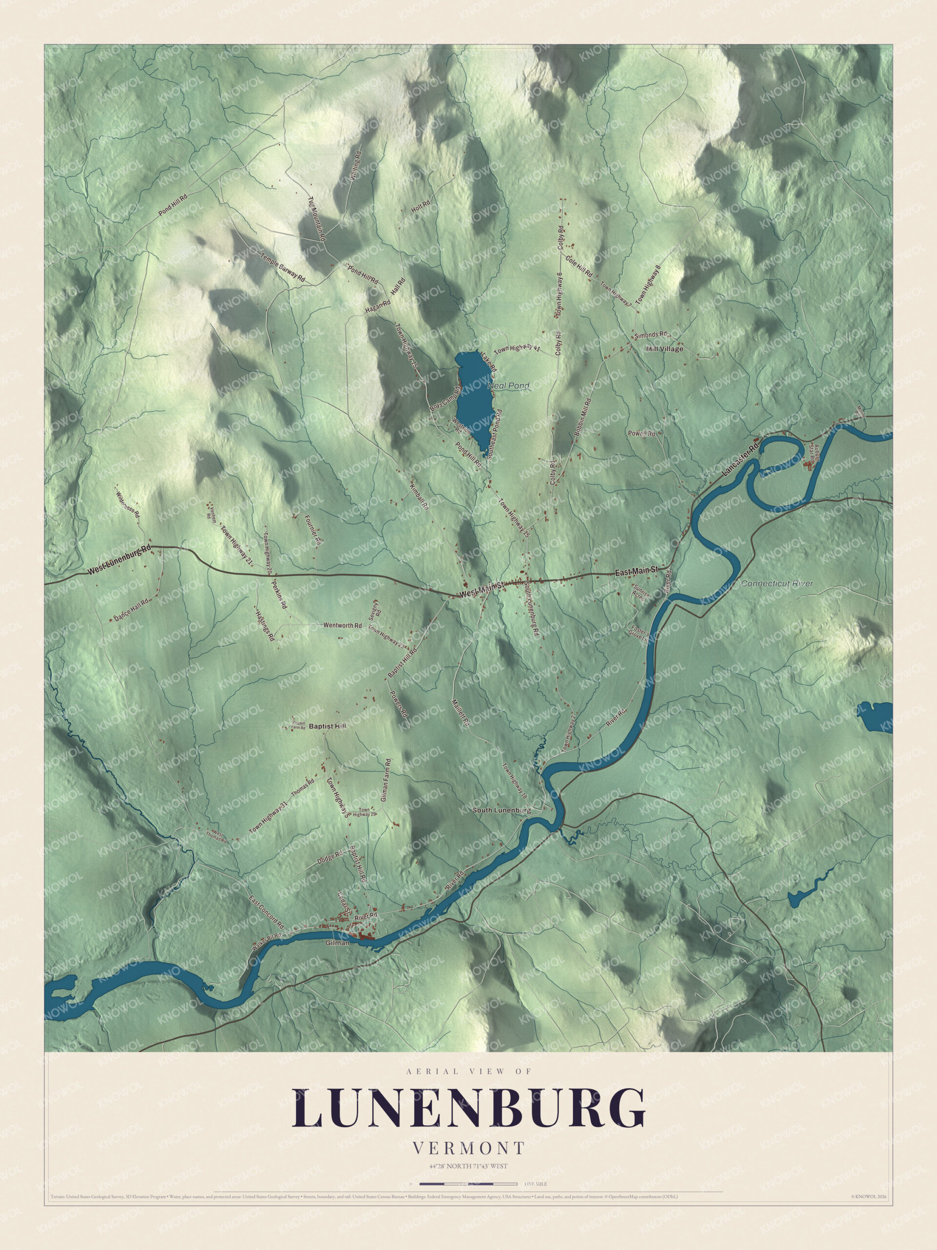Map of Lunenburg, Vermont, from Gilman to the Mount Orne Covered Bridge