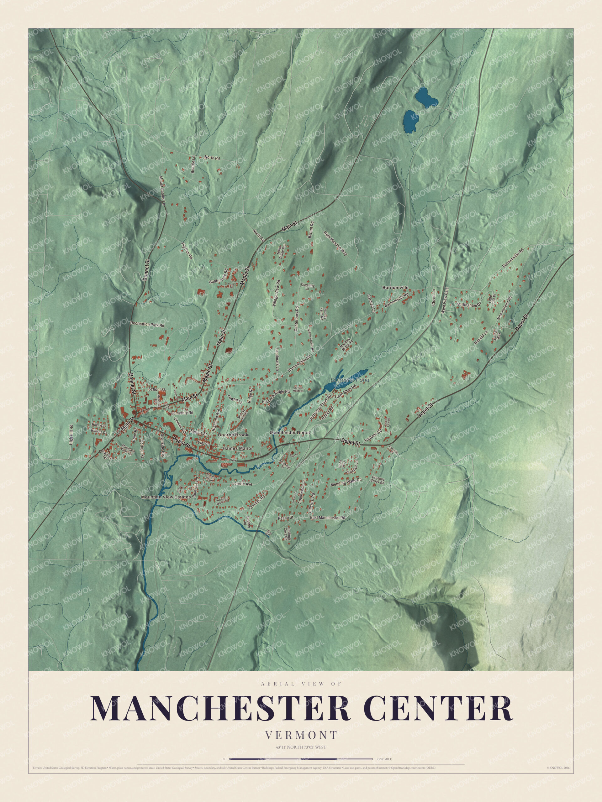 Watermarked full-map preview of Manchester Center, Vermont