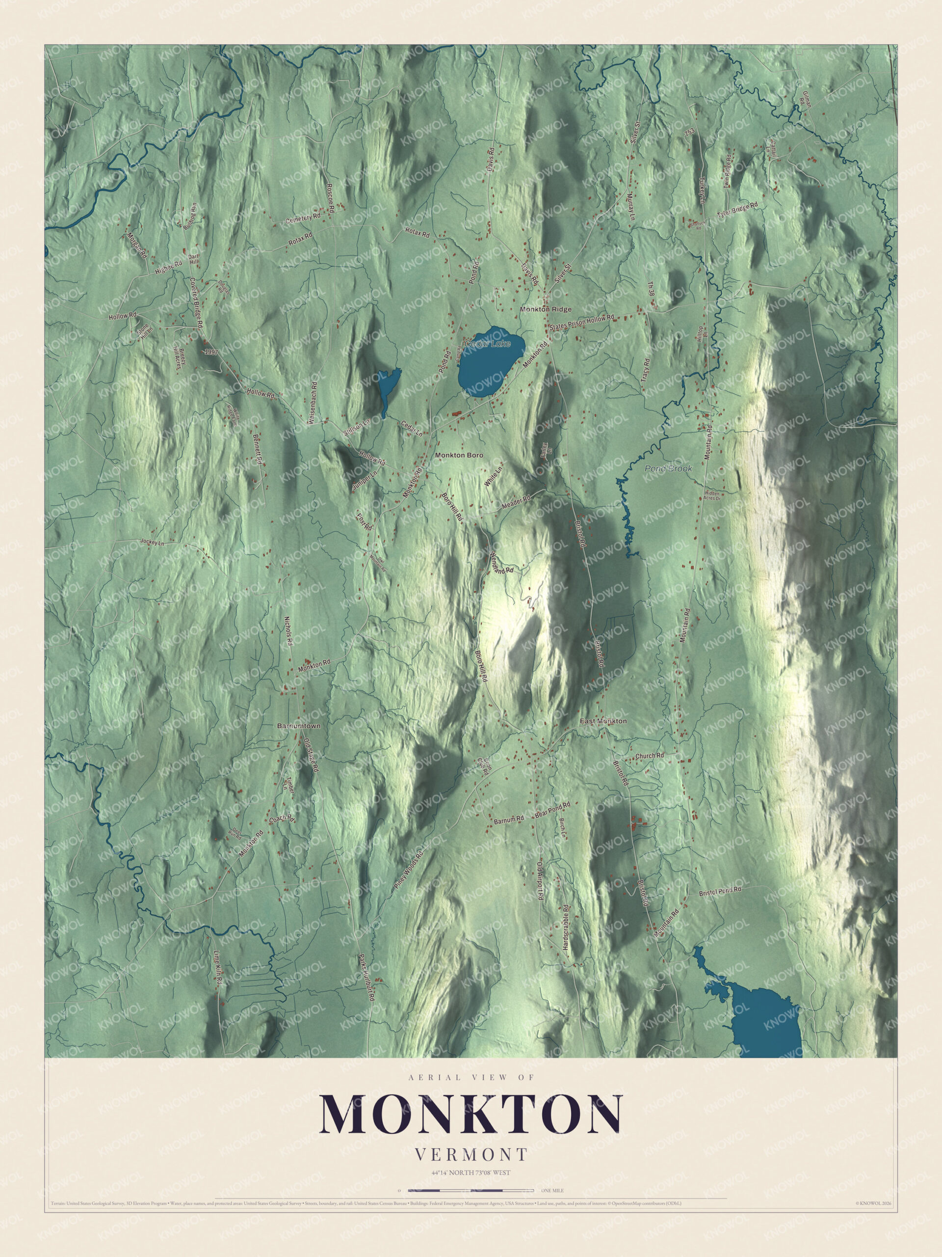 Map of Monkton, Vermont, around Cedar Lake