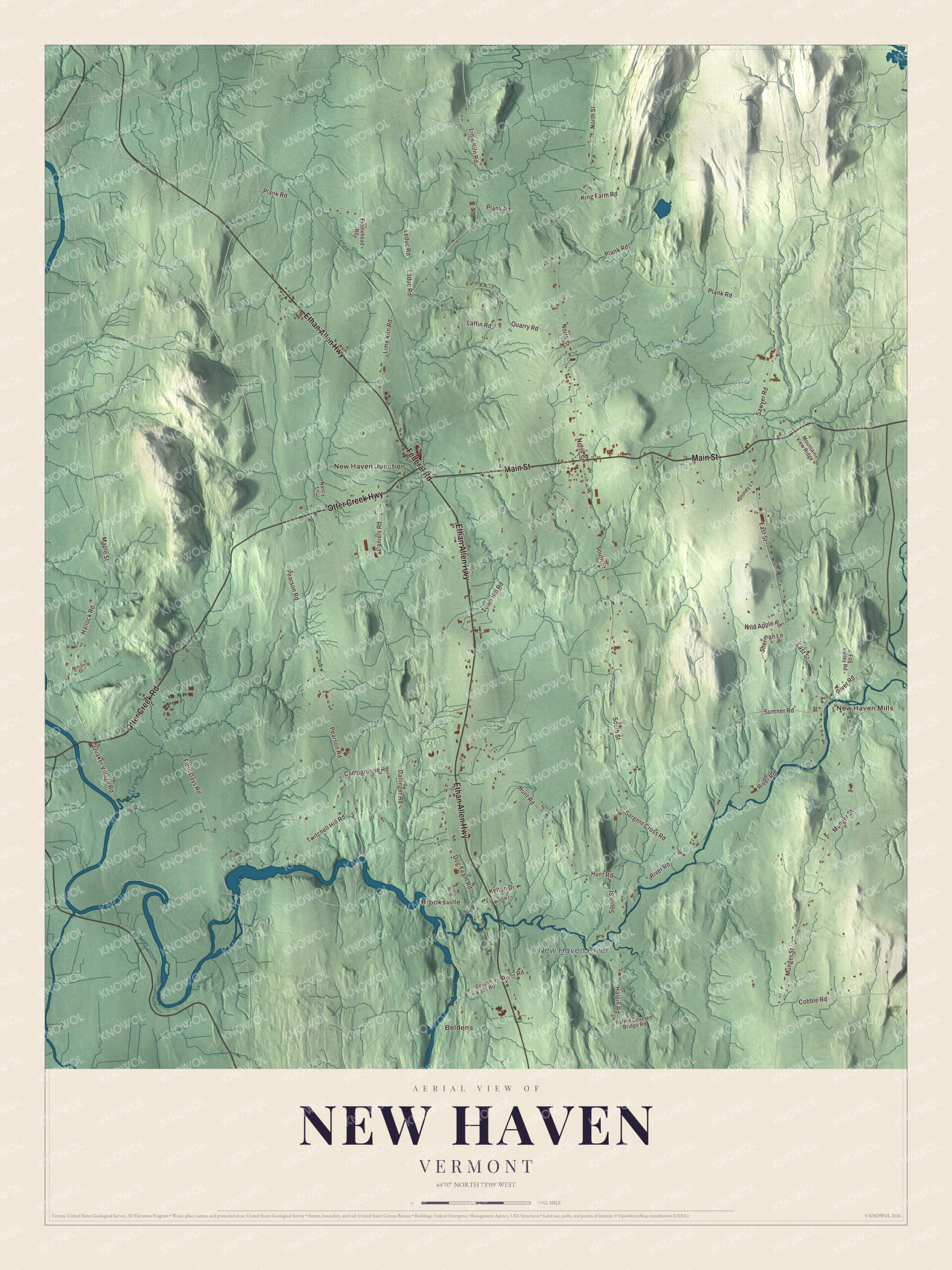 Map of New Haven, Vermont, where the New Haven River meets Otter Creek
