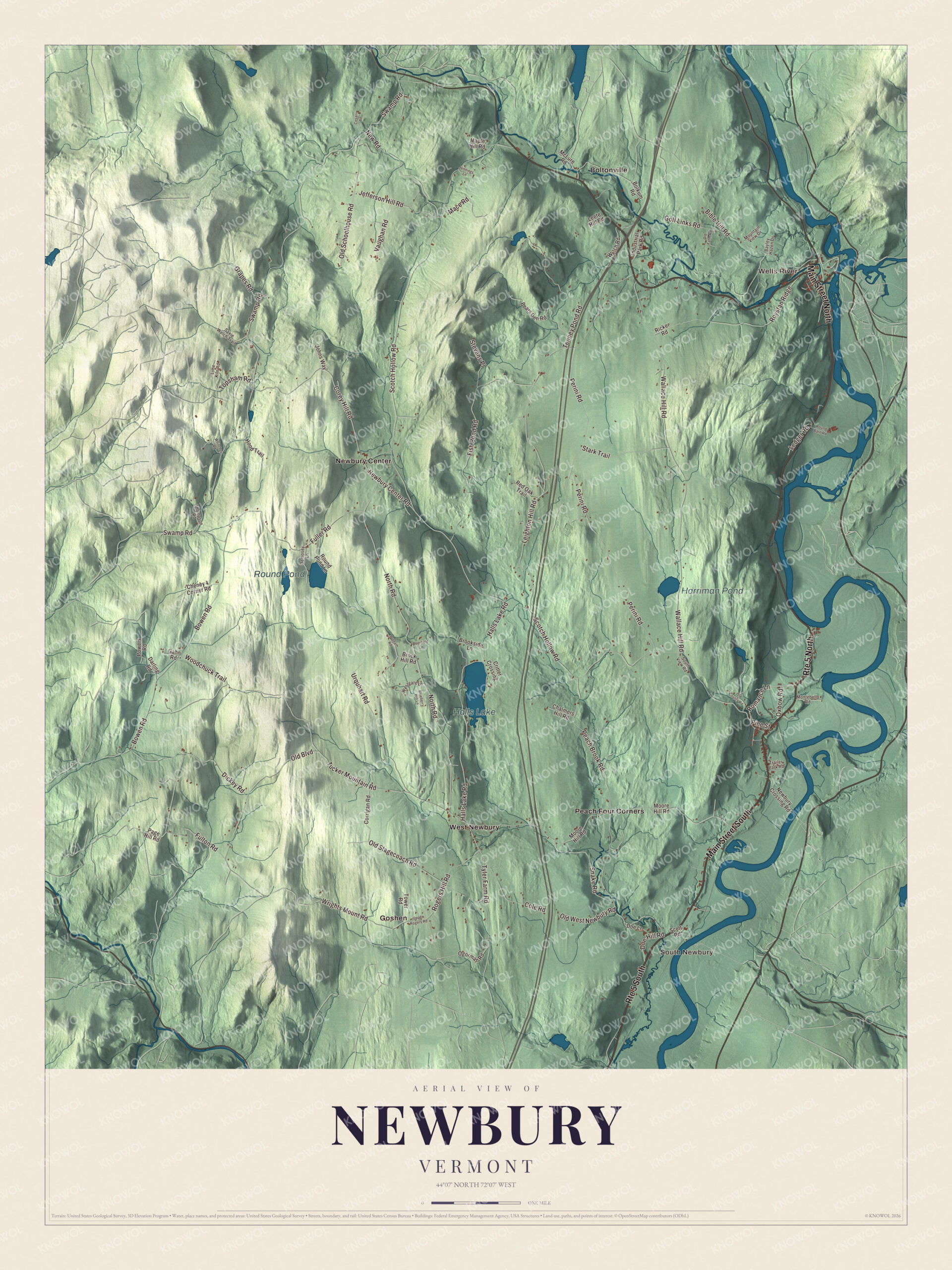 Map of Newbury, Vermont, on the Great Oxbow of the Connecticut River