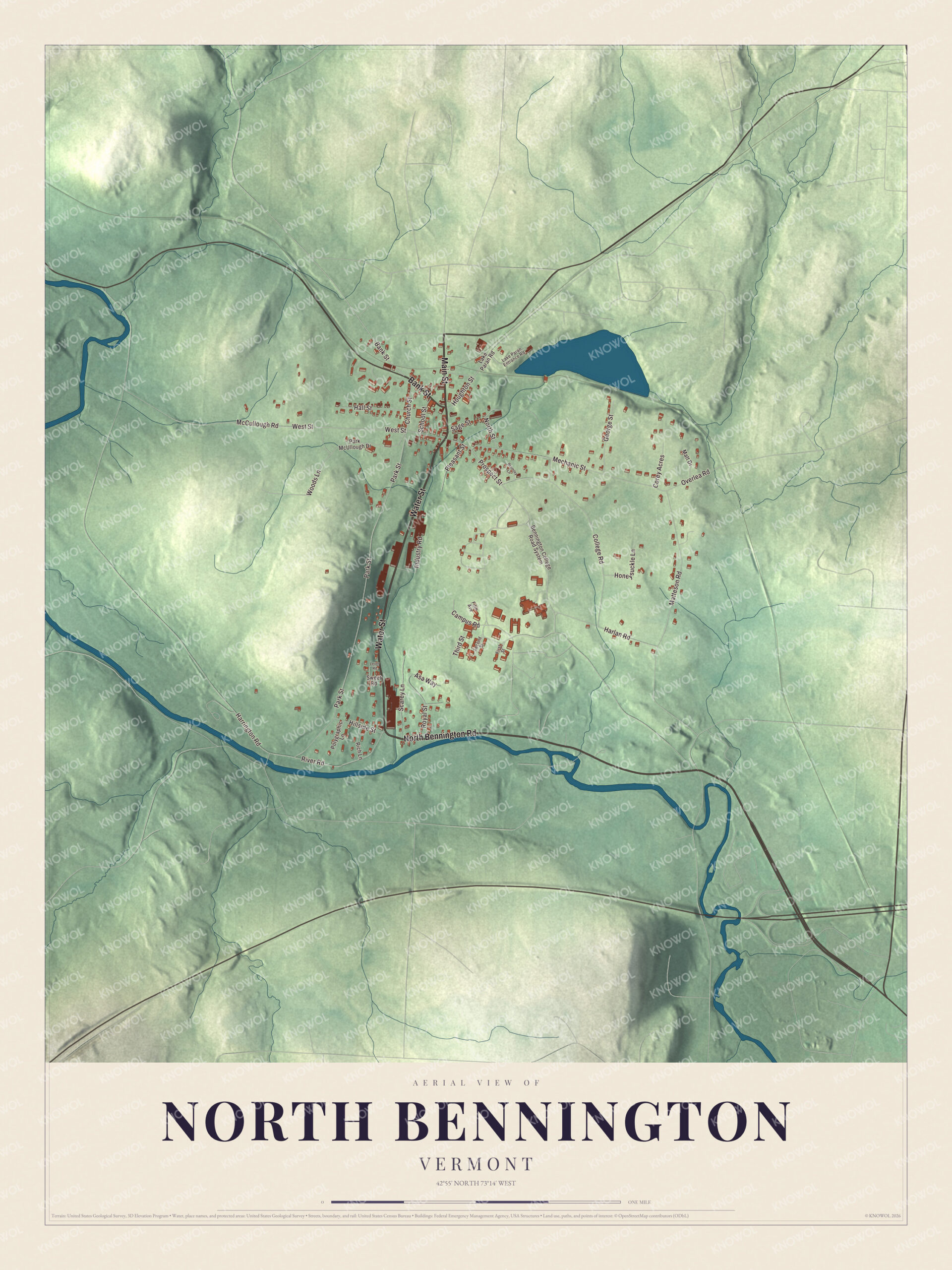 Map of North Bennington, Vermont, and its village streets