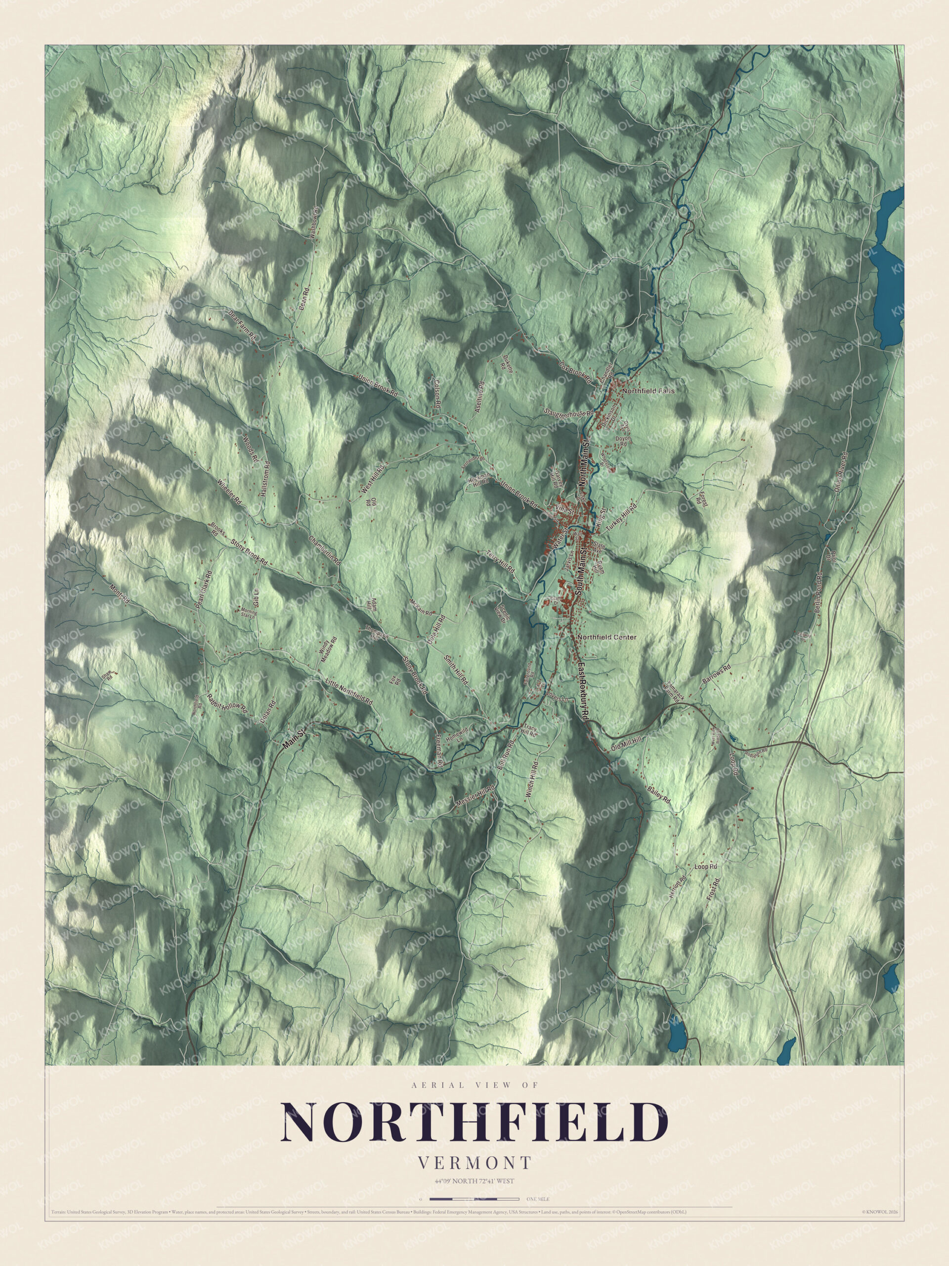 Map of Northfield, Vermont, in its Green Mountain valley
