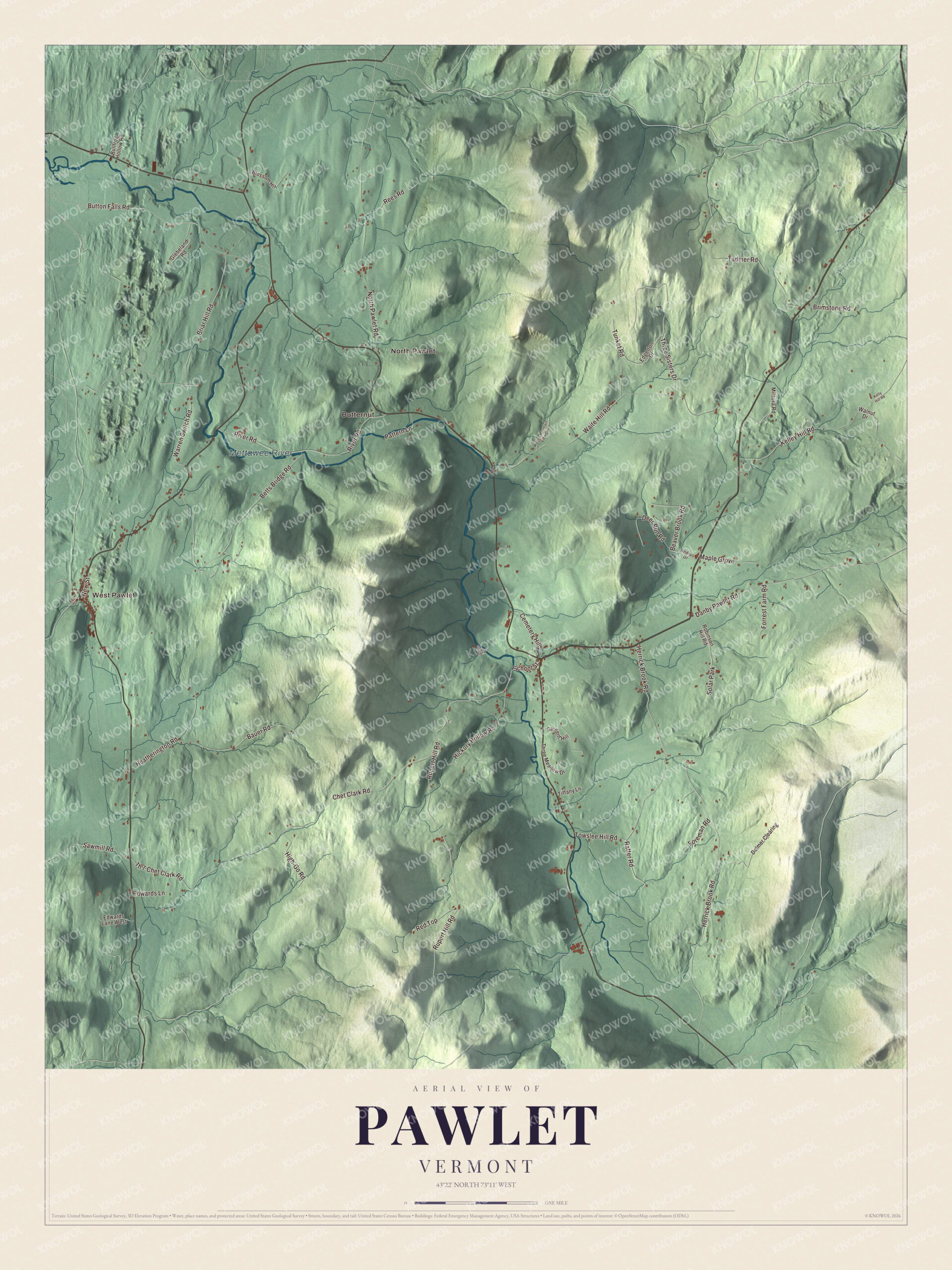 Map of Pawlet, Vermont, in the Mettawee Valley