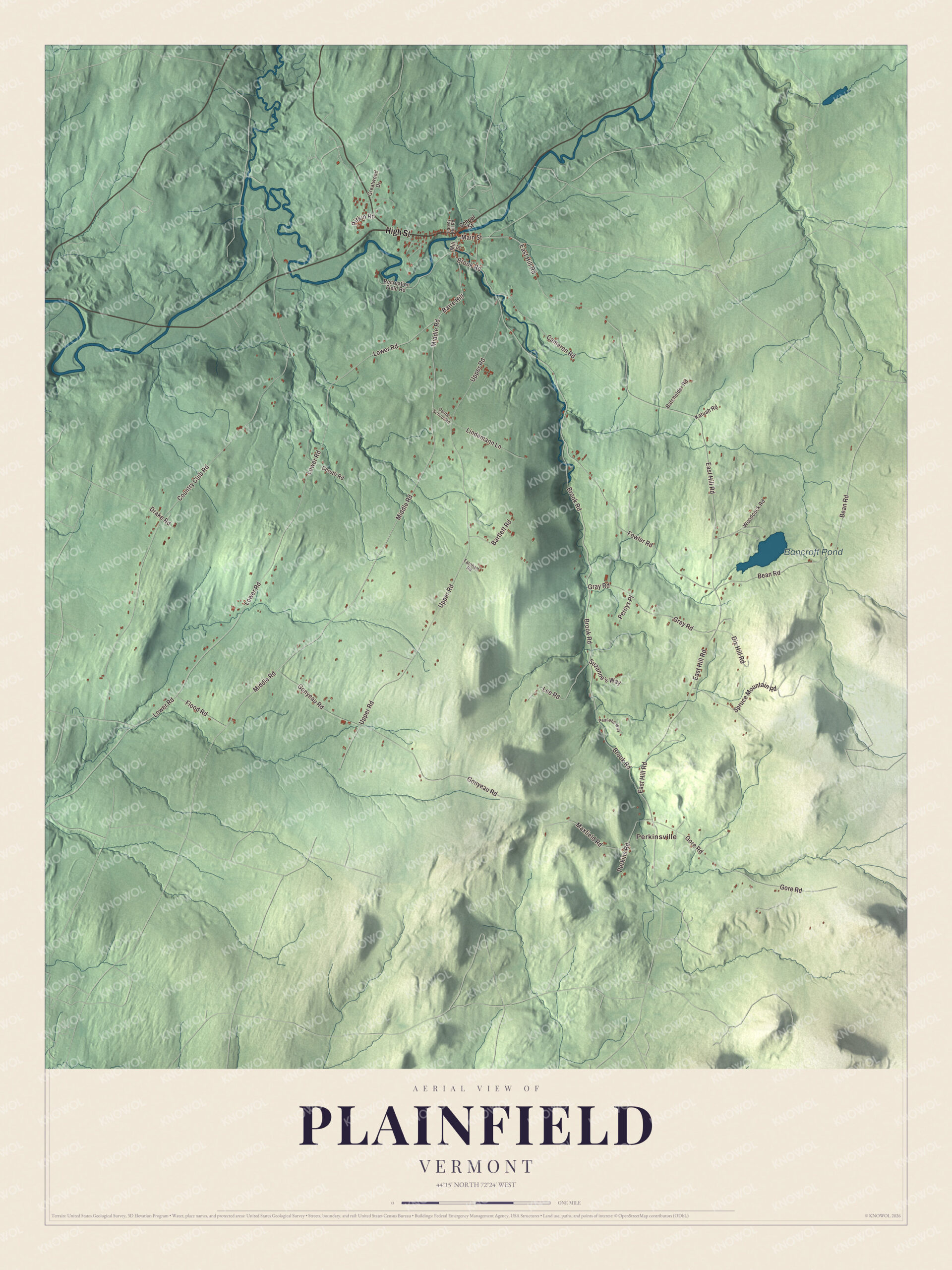 Map of Plainfield, Vermont, in the Winooski River valley