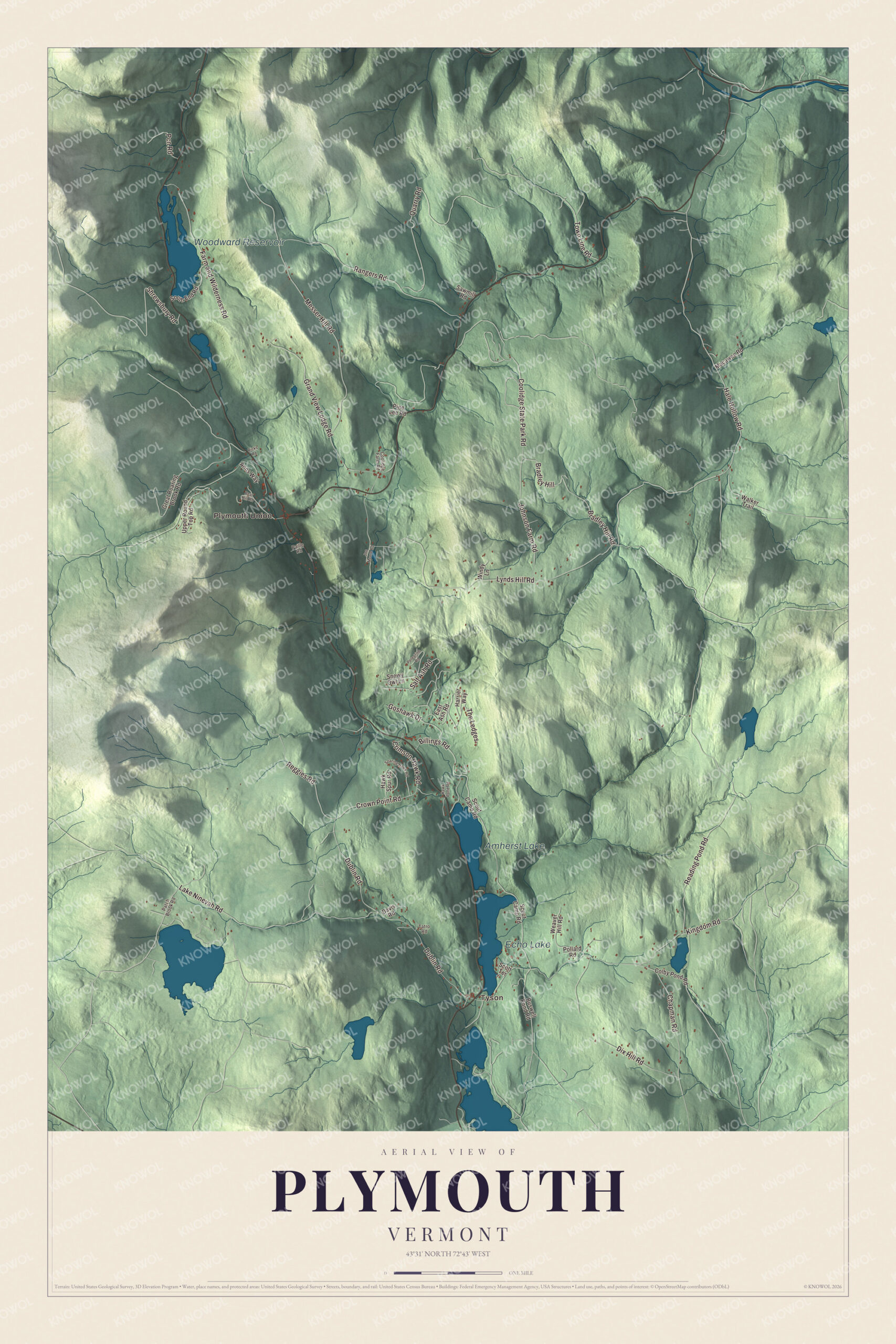 Map of Plymouth, Vermont, where Calvin Coolidge was born