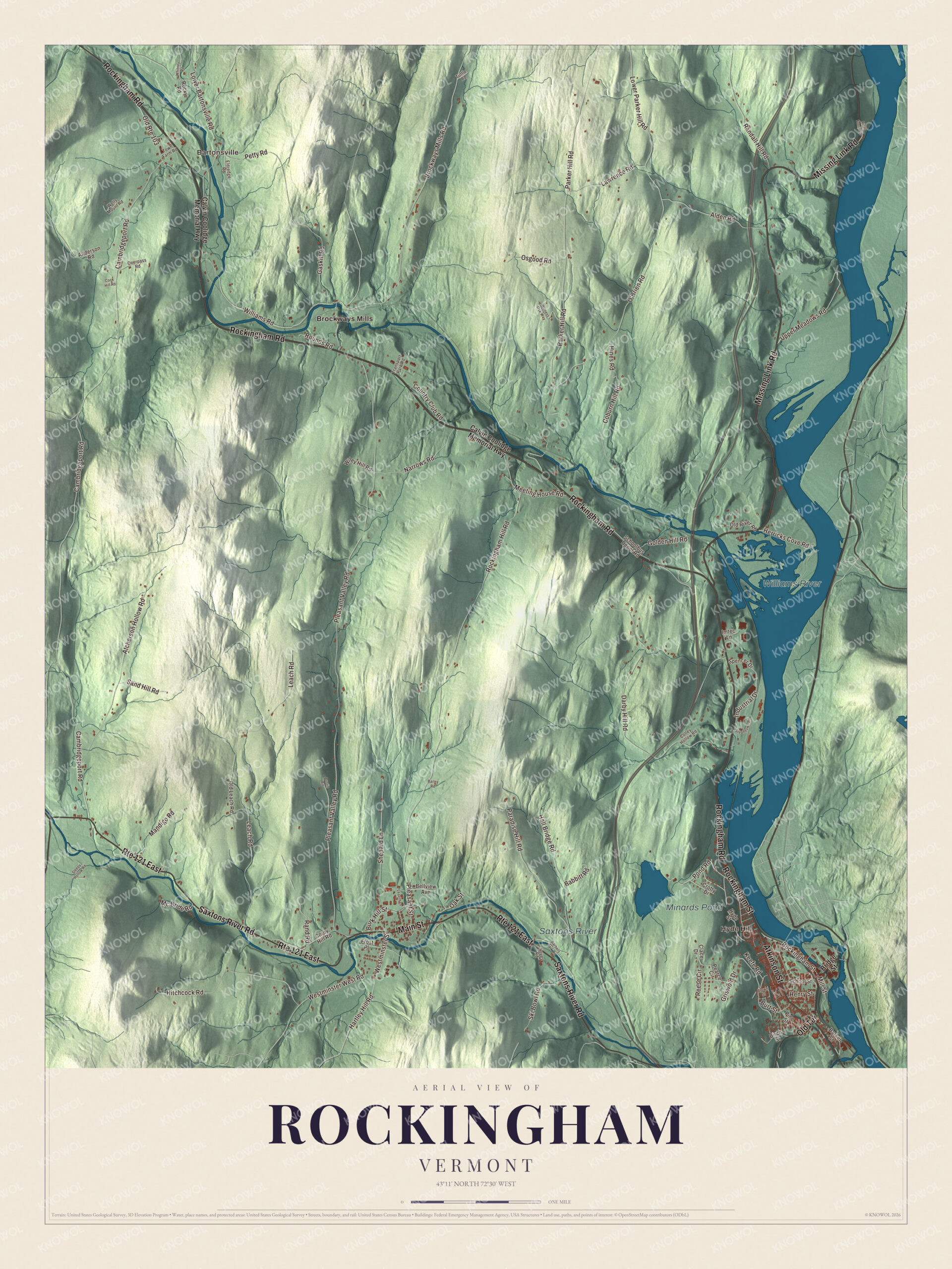 Map of Rockingham, Vermont, on the Connecticut River