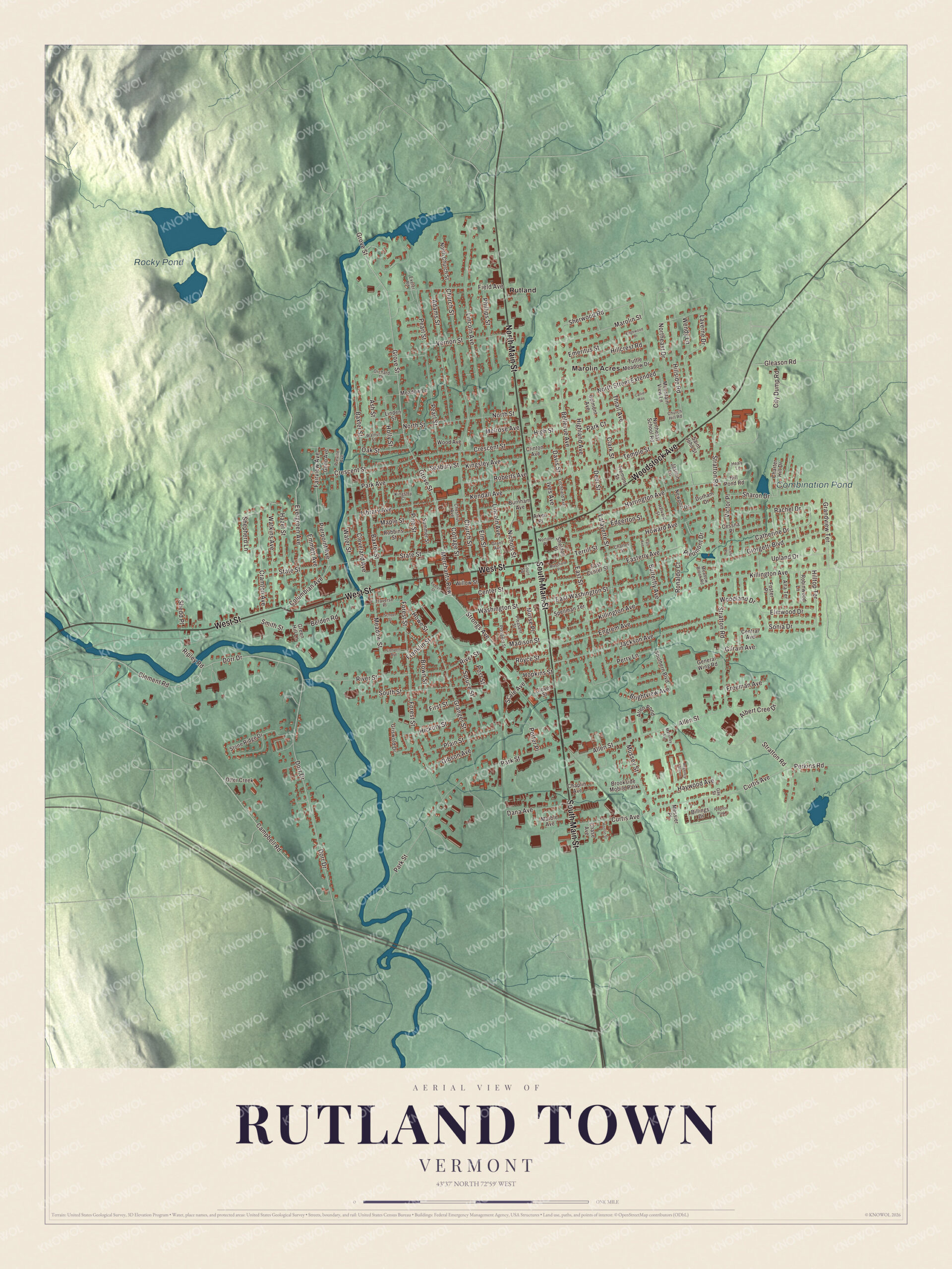 Map of Rutland Town, Vermont, around Rutland City
