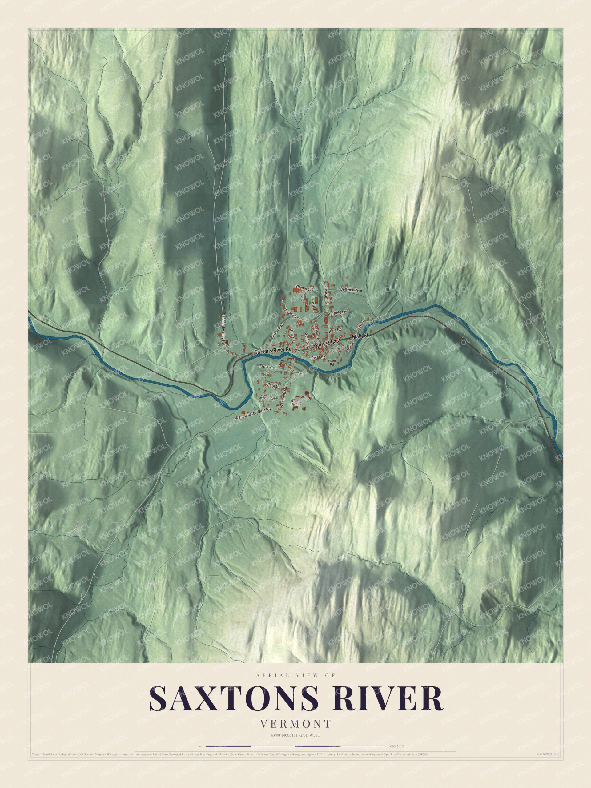 Map of Saxtons River, Vermont, in the town of Rockingham